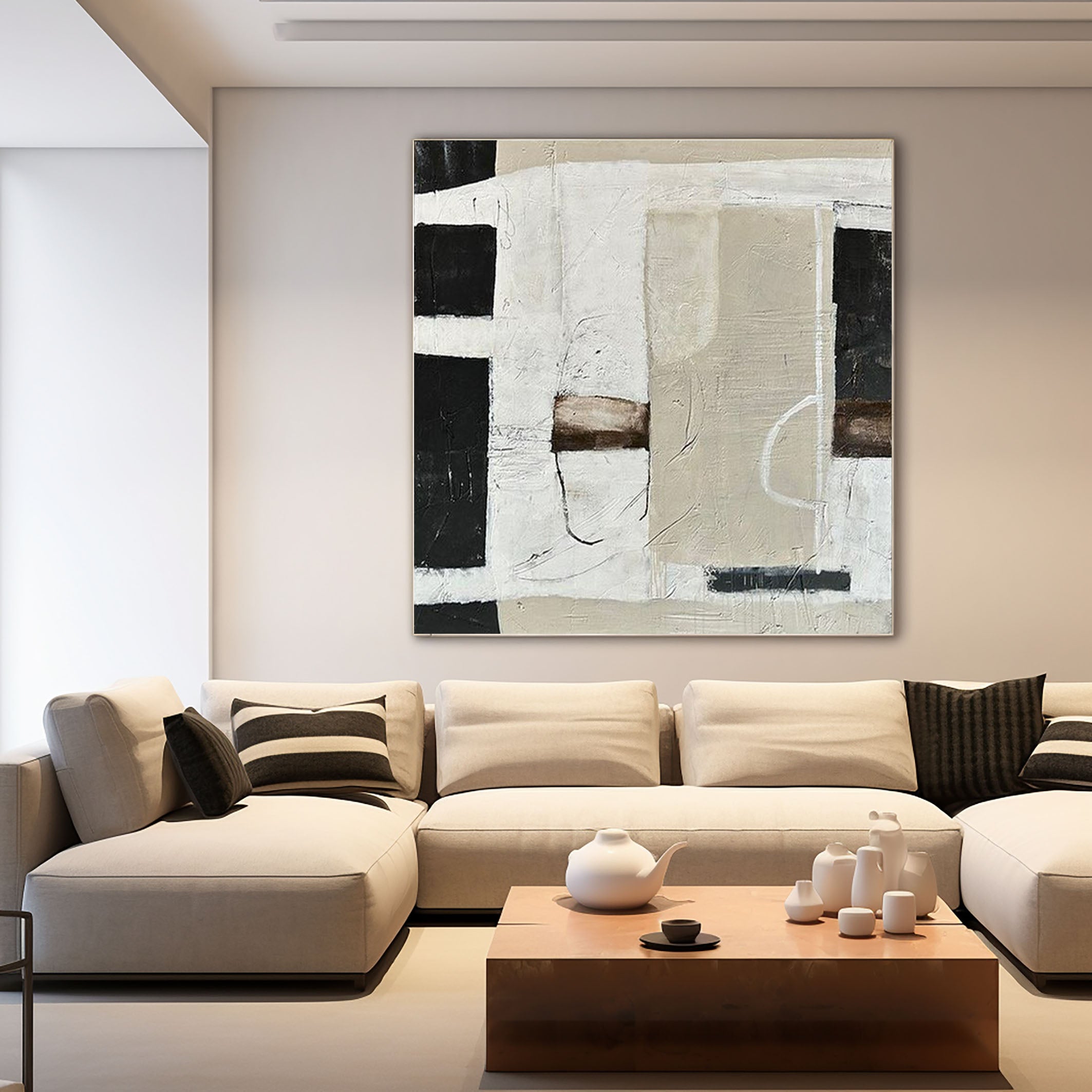 Contemporary Neutral Wall Art Mid Century Abstract Design #MC018