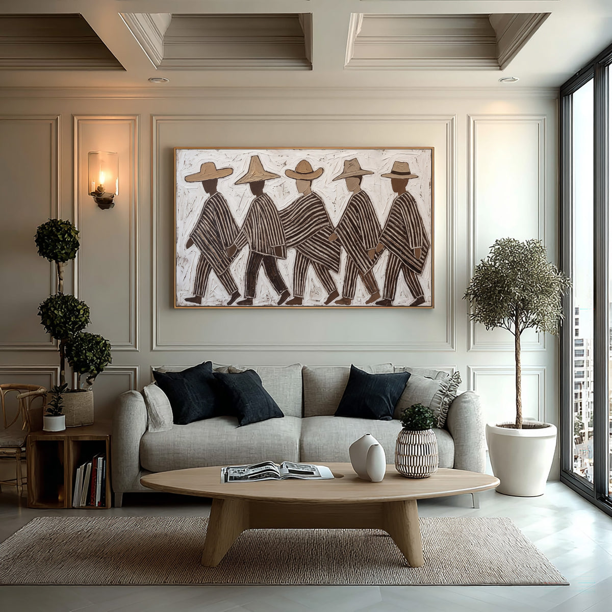 Earthy Folk Art Painting, Cultural Figurative Wall Decor, Textured Artwork