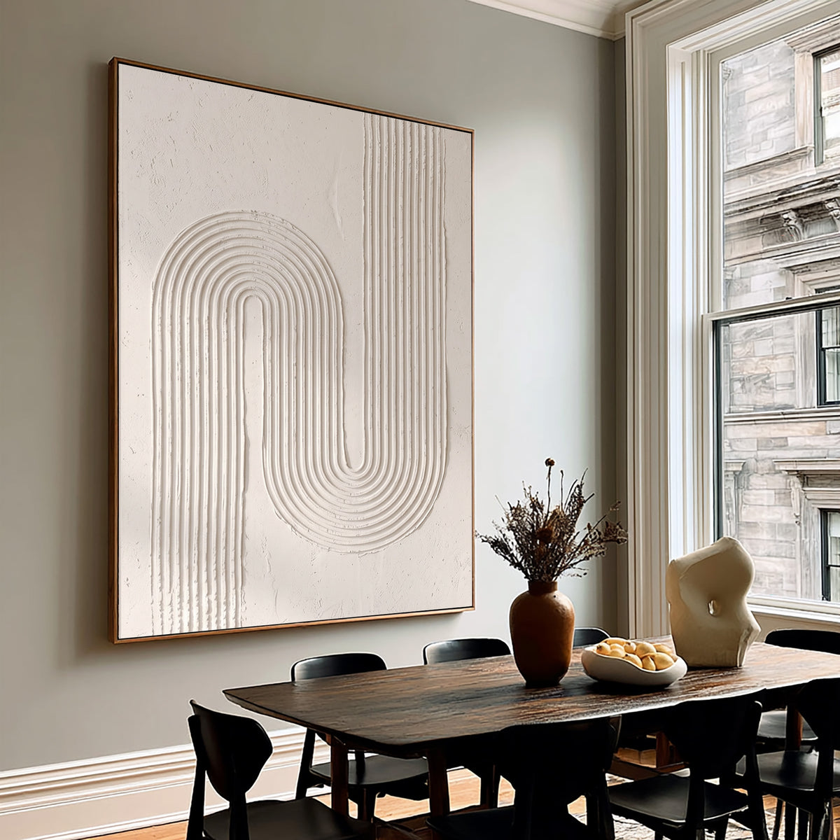 Modern Linear Sculpture Handmade Abstract Artwork White Textured Relief Painting Minimalist Wall Decor