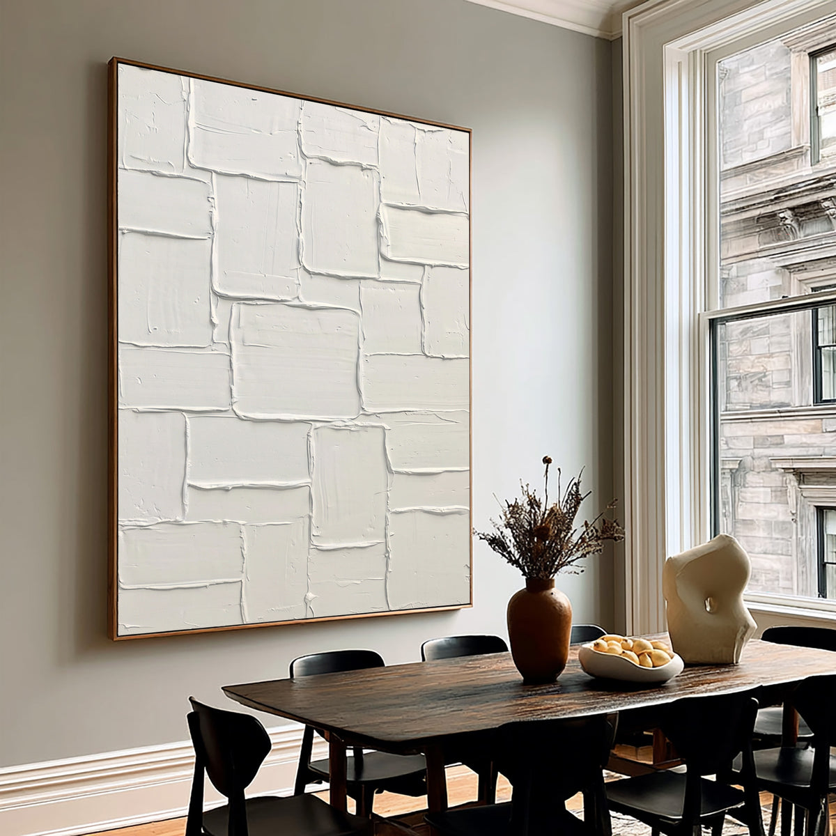 Architectural Ivory Blocks Contemporary Handmade Painting Large Neutral Textured Abstract Wall Artwork