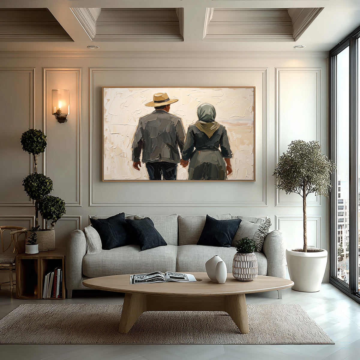 Large Textured Romantic Couple Painting Hand in Hand Love Wall Art