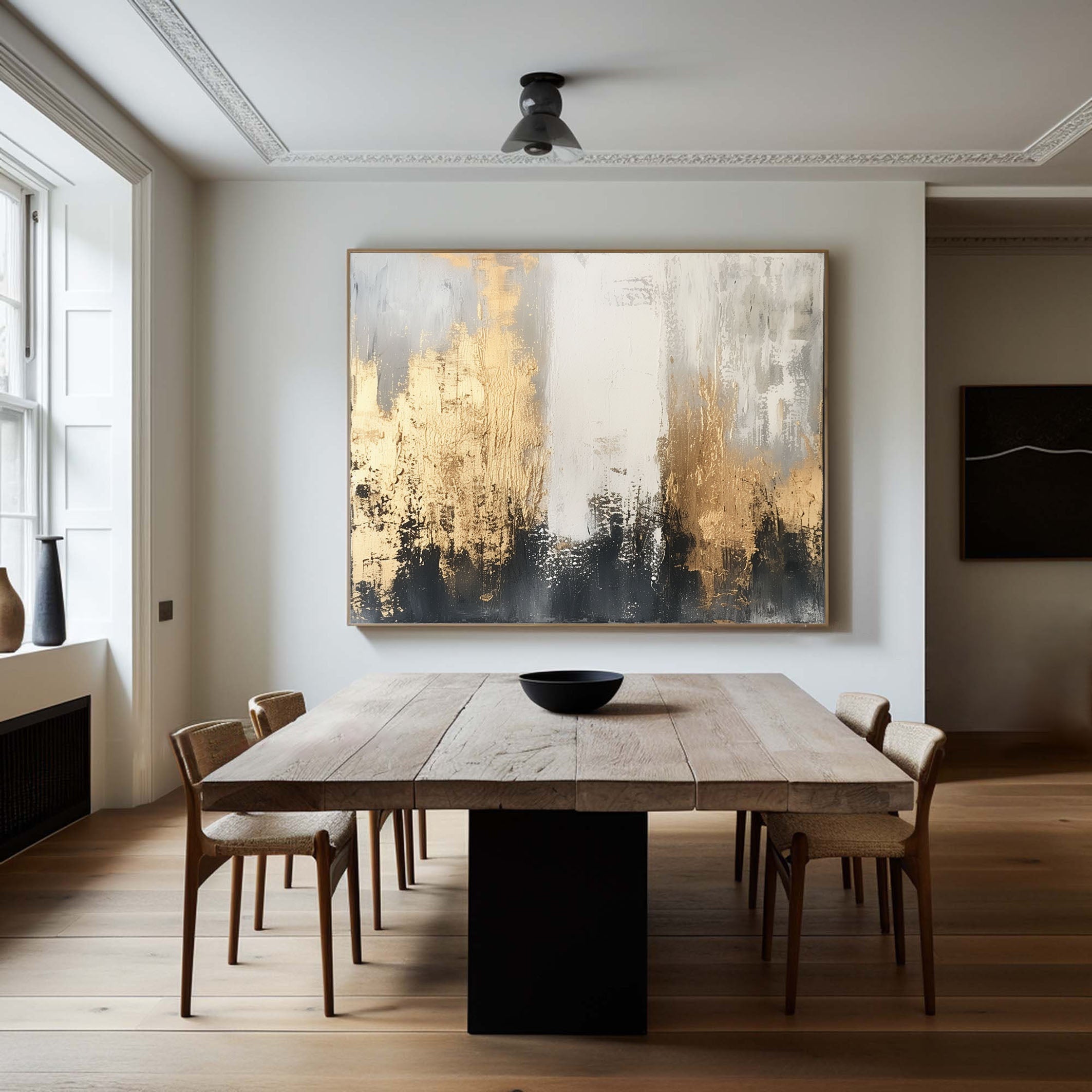 Contemporary Abstract Canvas Bold Brush Strokes in Gold and Black #AB016