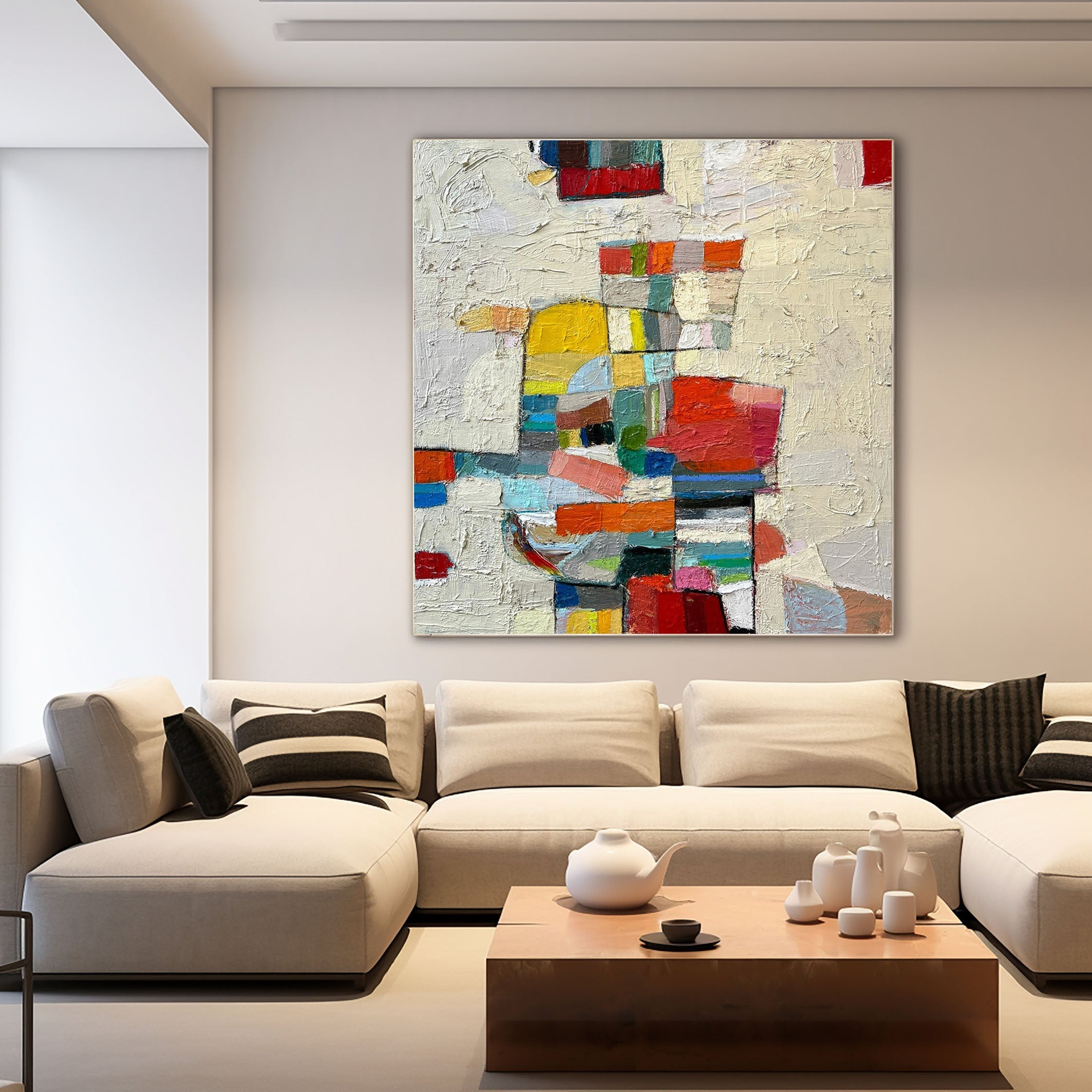 Vivid Mid Century Abstract Painting for Living Room #MC013