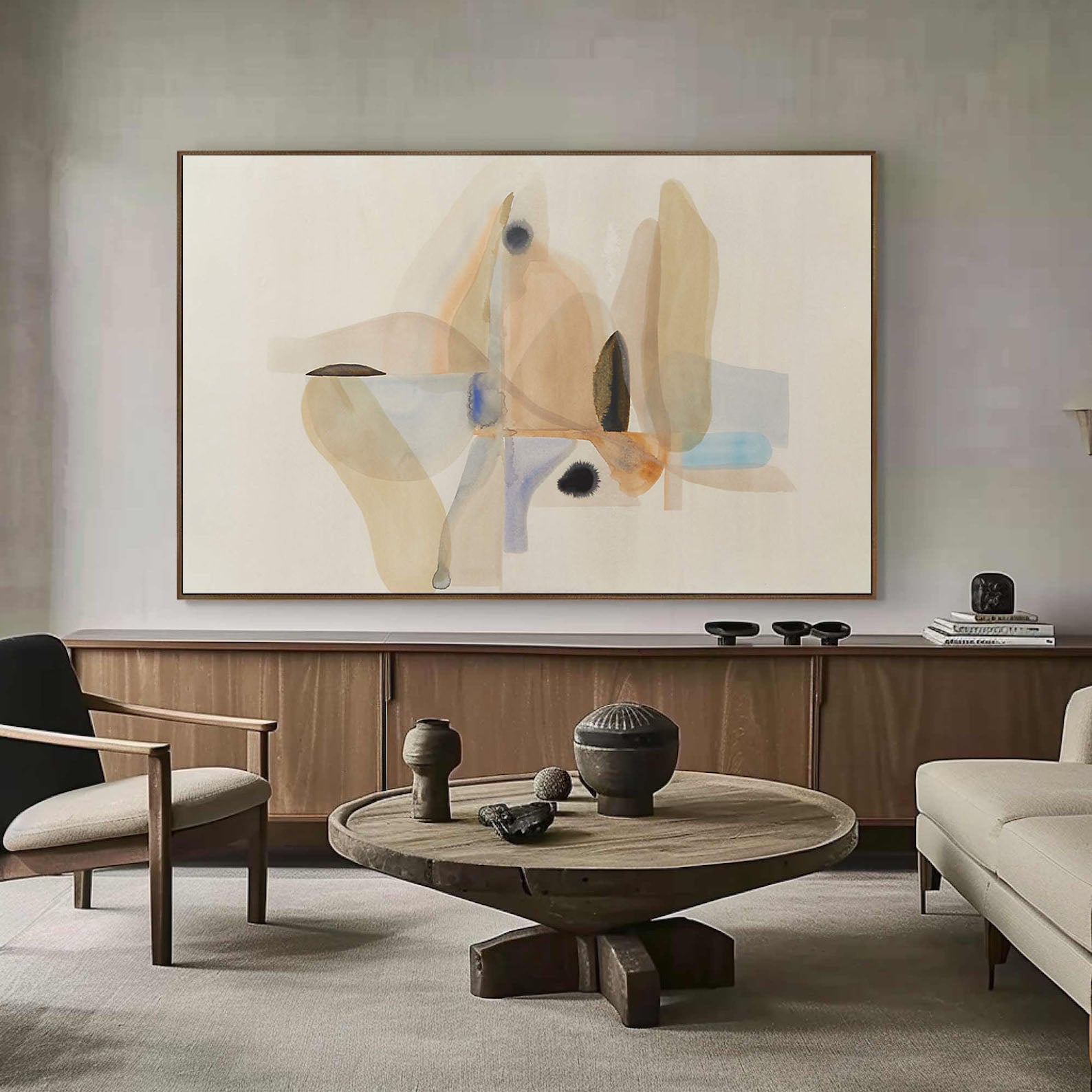 Soft Organic Shapes in Neutral Tones, Subtle Color Abstraction #MM371