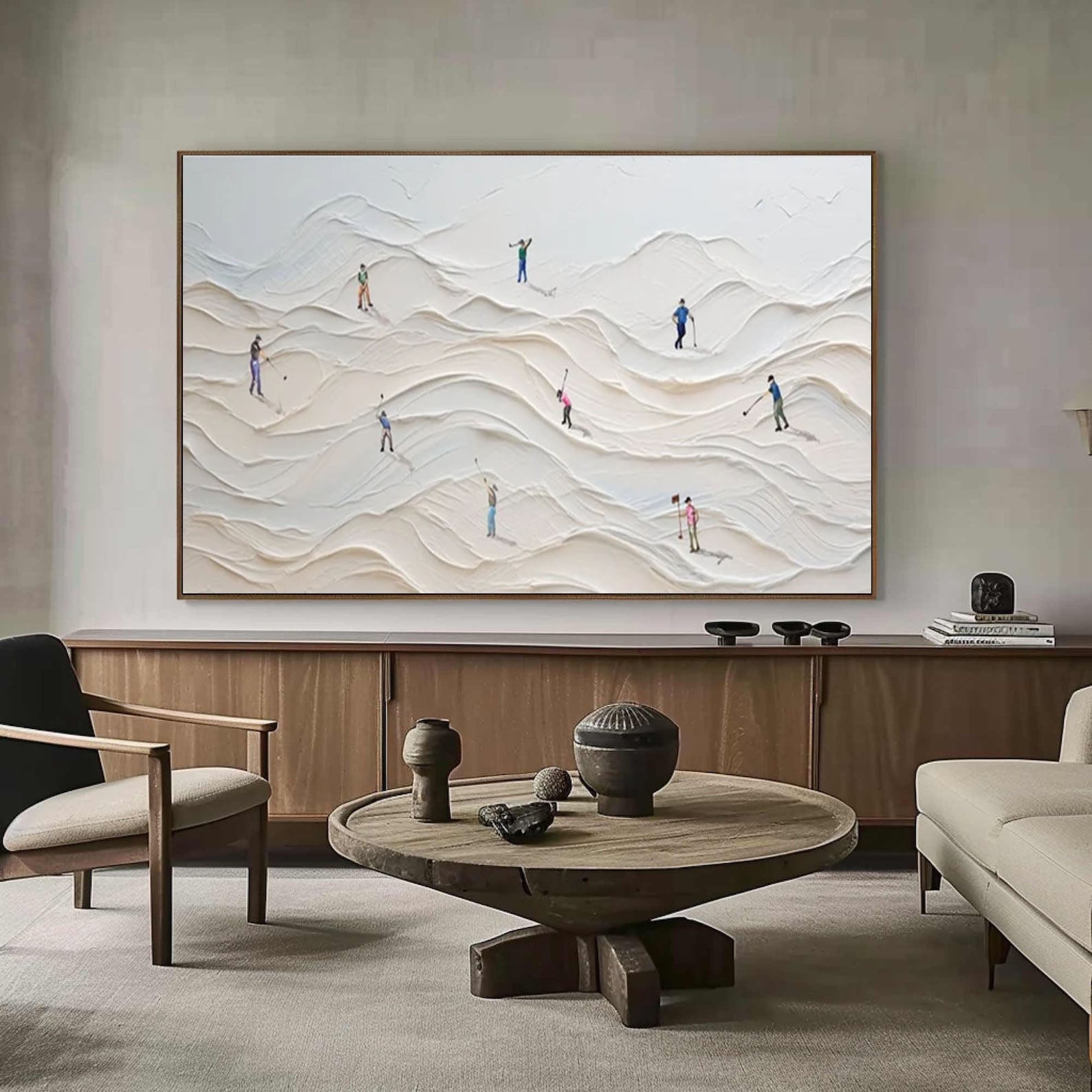 3D Textured Canvas Art White Minimalist Sand Dunes with Figures #SPA009