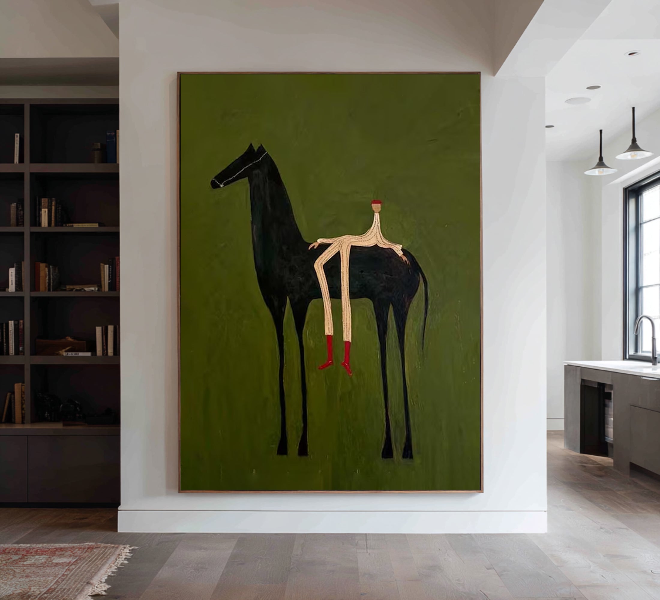 Large Green Horse Wall Art Contemporary Minimalist Canvas Painting