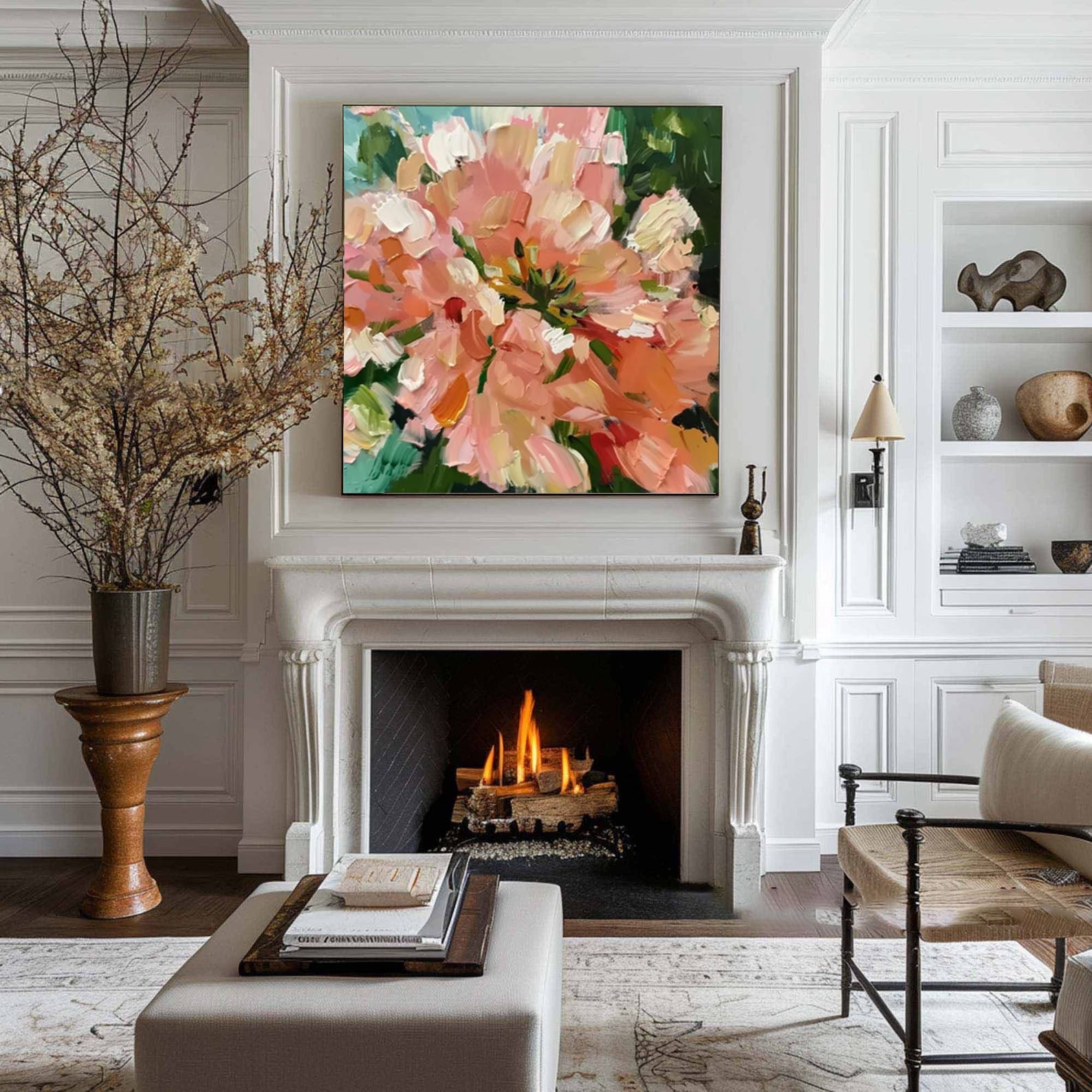 Vibrant Abstract Floral Painting for Modern Living Rooms #FB018