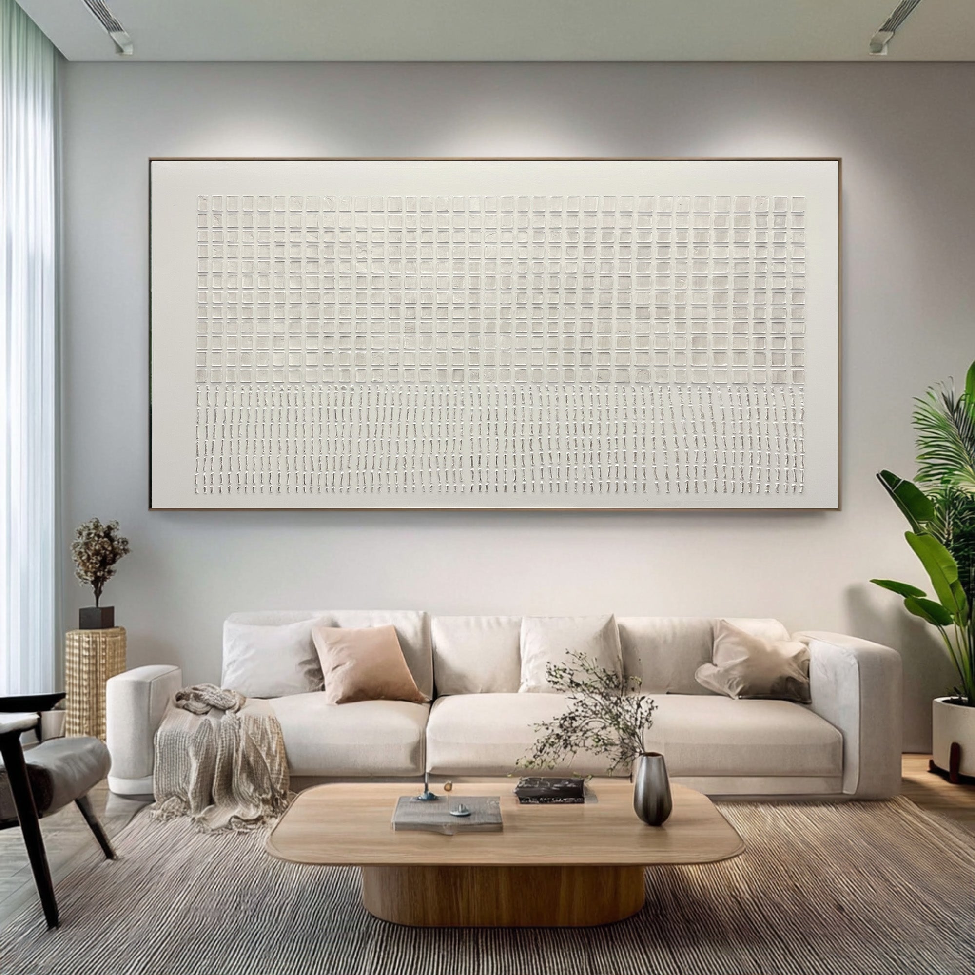 Large White Textured Oil Painting - Modern Living Room Art | KelorArt