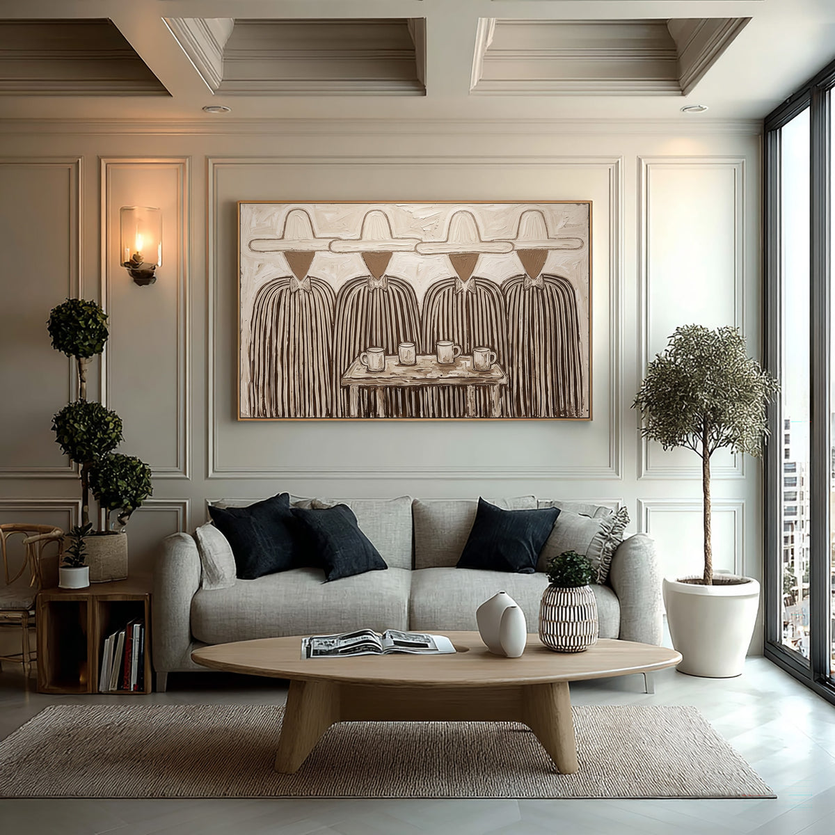 The Gathering Place Folk Art Painting Four Figures Textured Hand Painted Wall Art