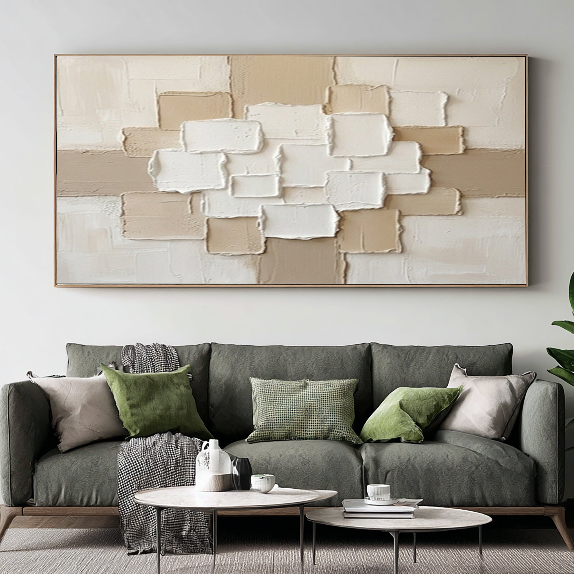 Large Minimalist Neutral Textured Canvas Art Geometric Abstract Painting