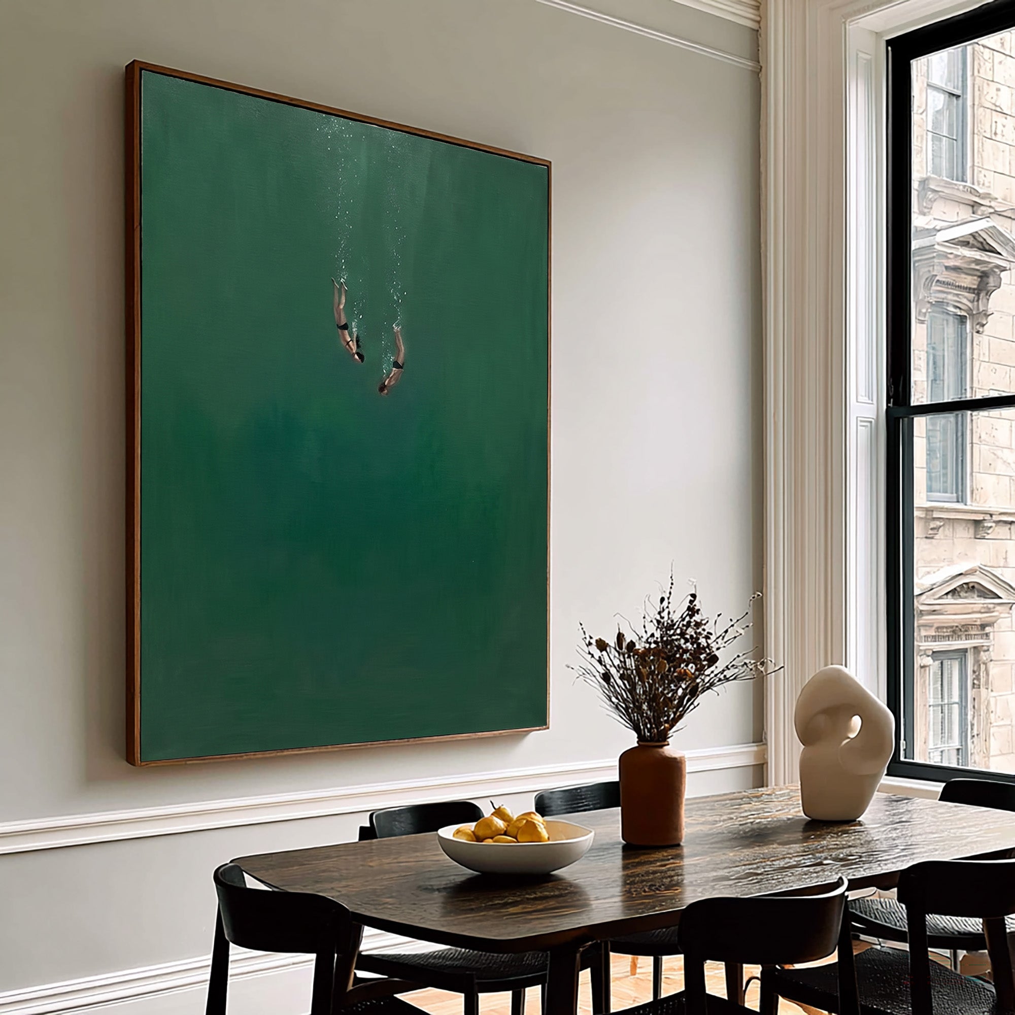 Large Minimalist Ocean Diver Wall Art Modern Coastal Canvas Painting