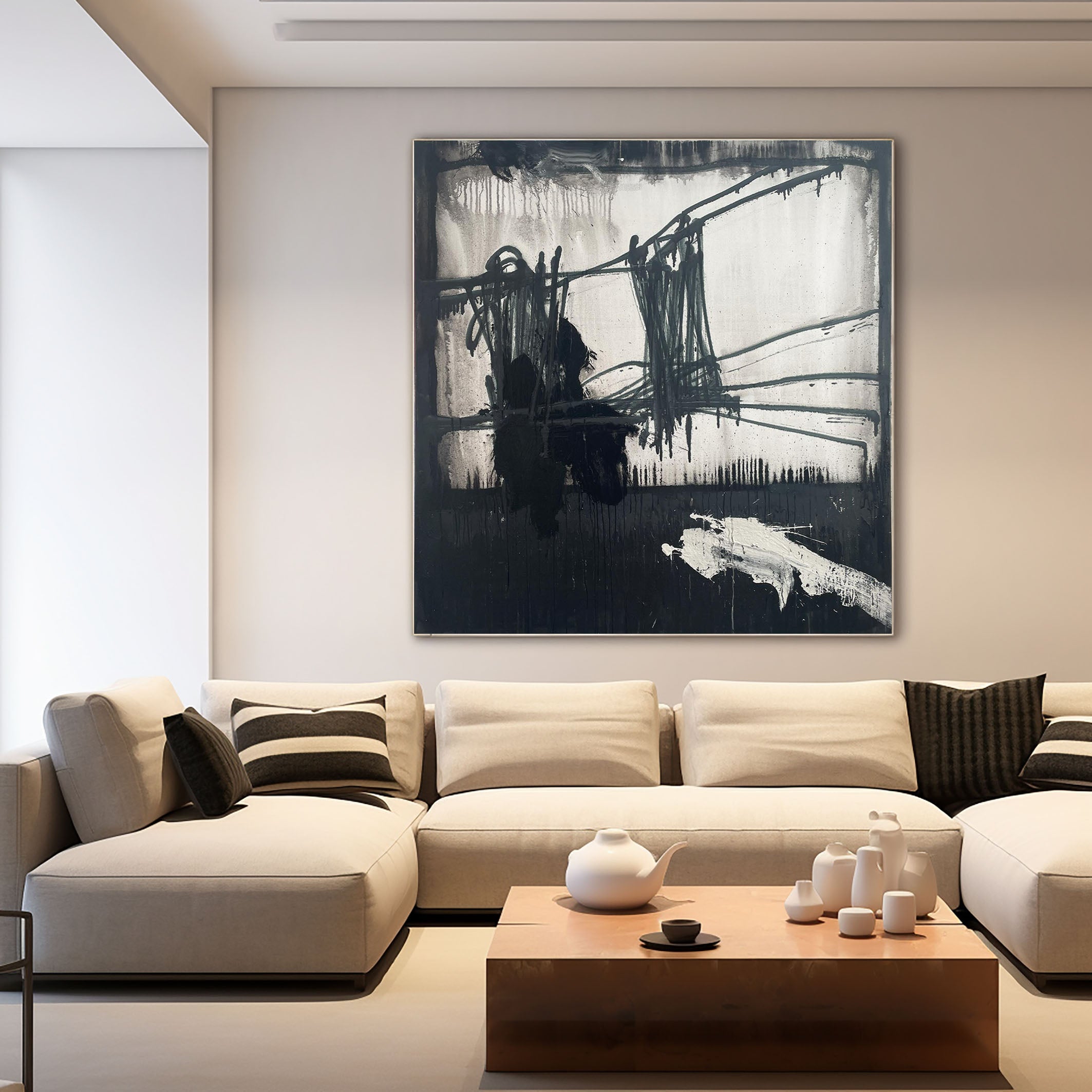 Dramatic Black Abstract Bold Modern Canvas Art #MM075