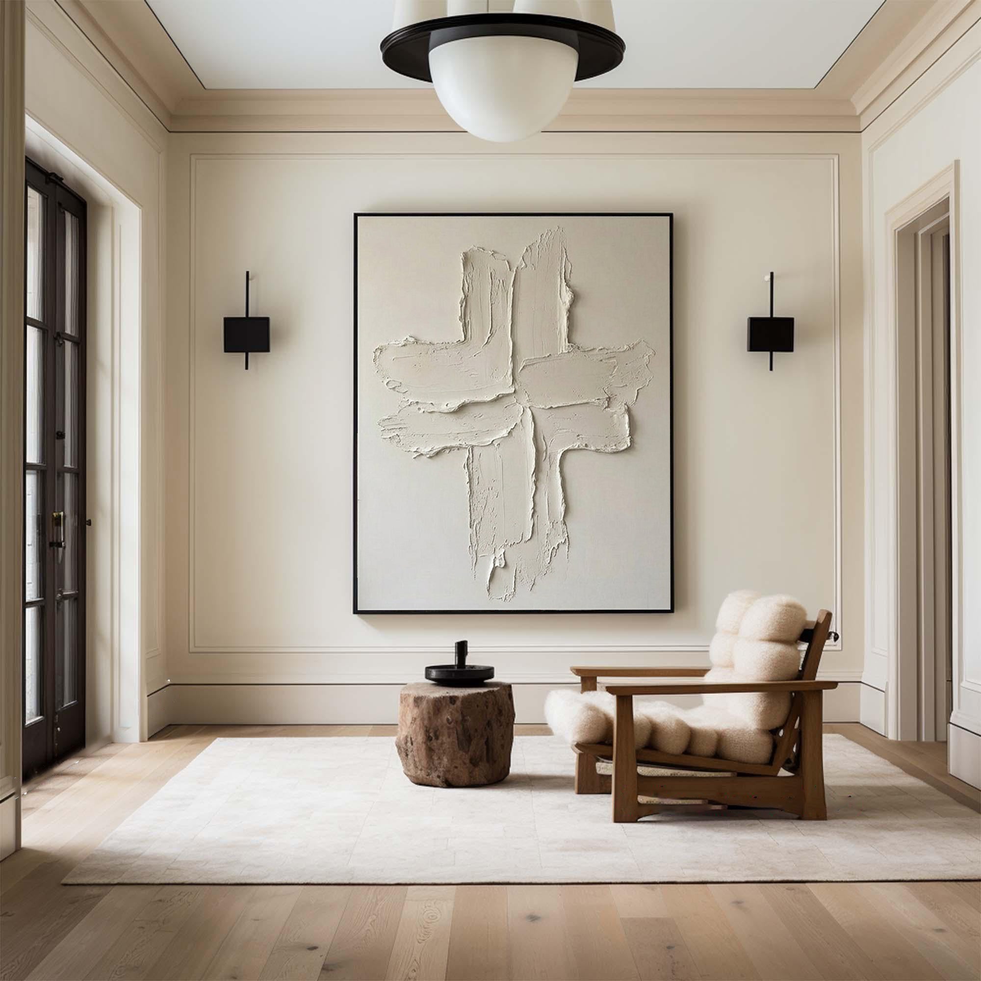 Large Abstract Textured Oil Painting for Elegant Neutral Interiors