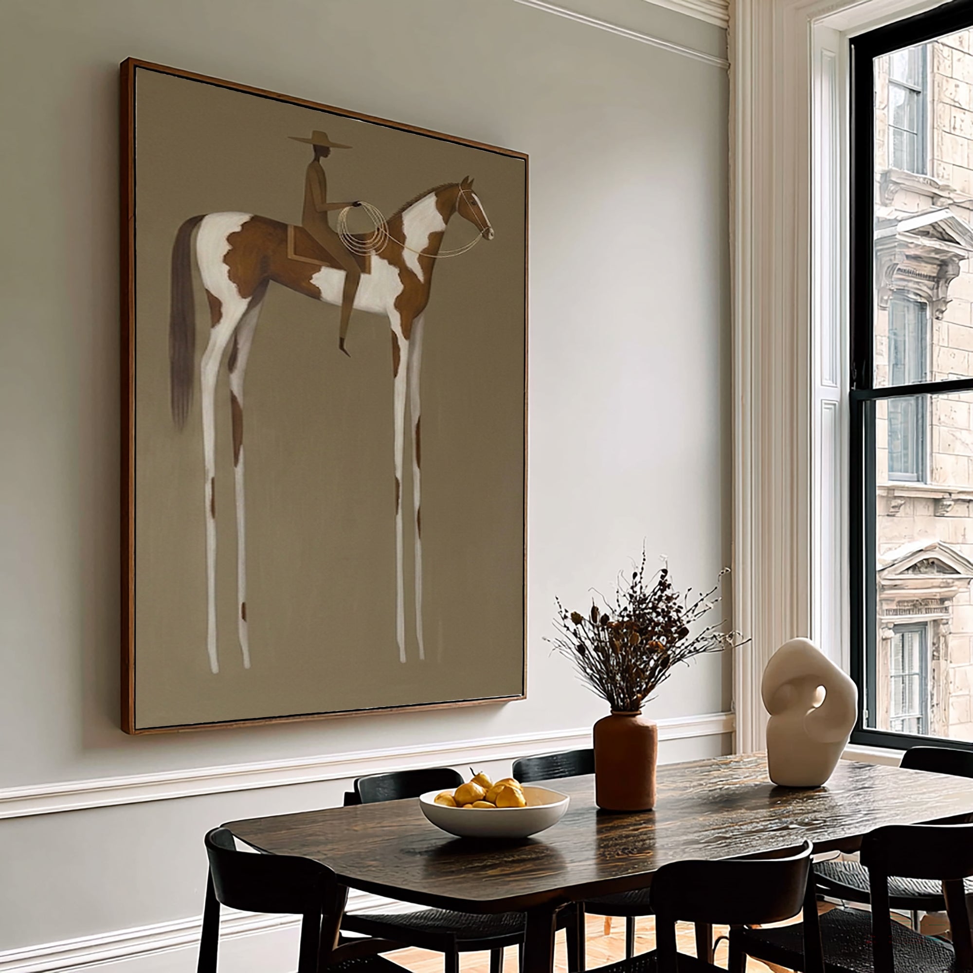 Large Modern Western Equestrian Wall Art Horse Rider Oil Painting Cowboy Cowgirl Inspired Vintage Americana Artwork Luxury Home Decor