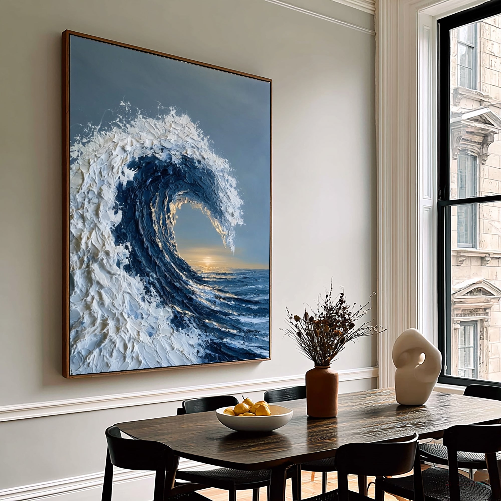 Large Modern Coastal Ocean Wall Art Textured Wave Oil Painting Seascape Cowboy Cowgirl Inspired Vintage Americana Artwork Contemporary Home Decor