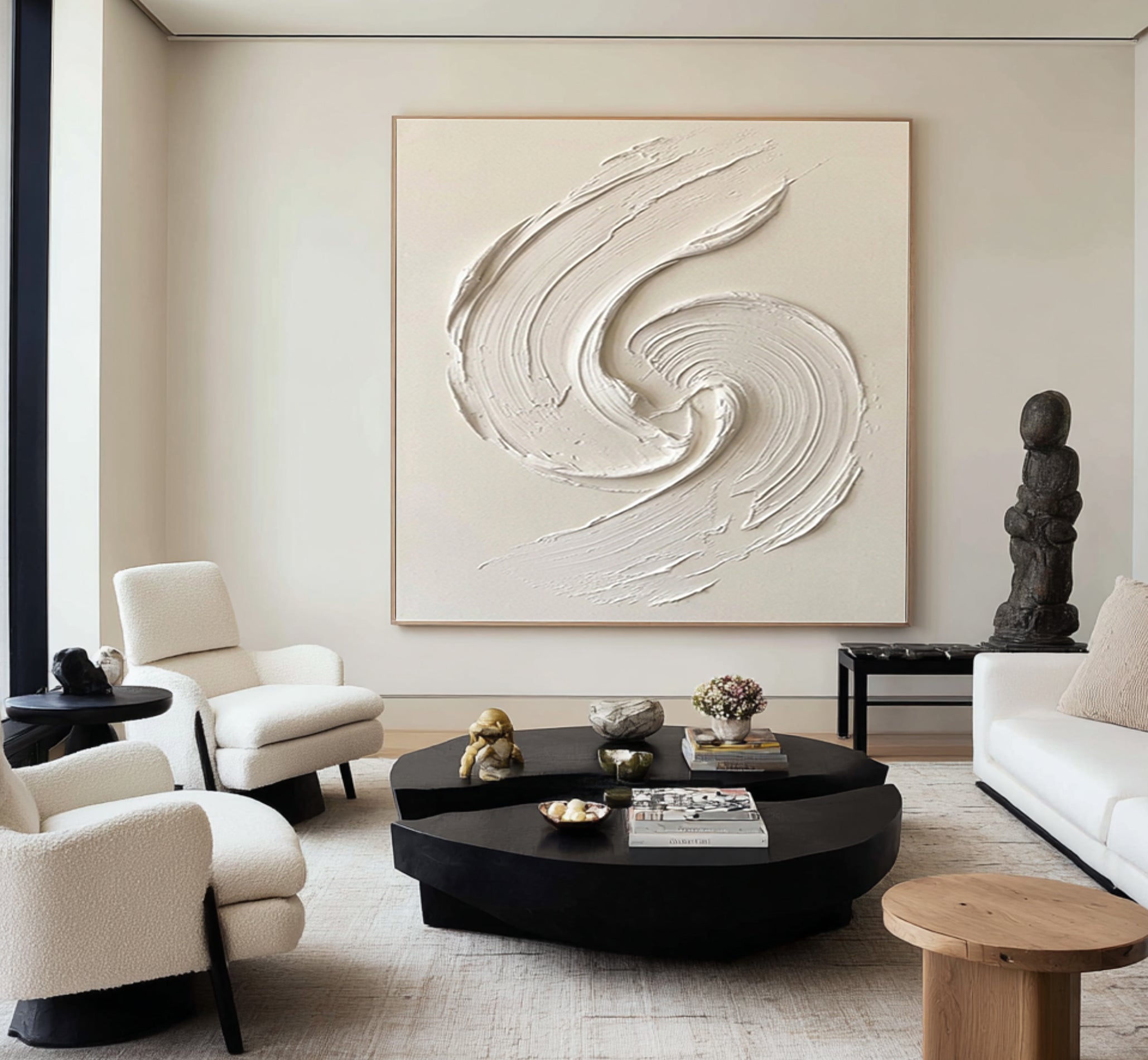 Large Minimalist Textured Wall Art Hand Painted Ivory Abstract Canvas