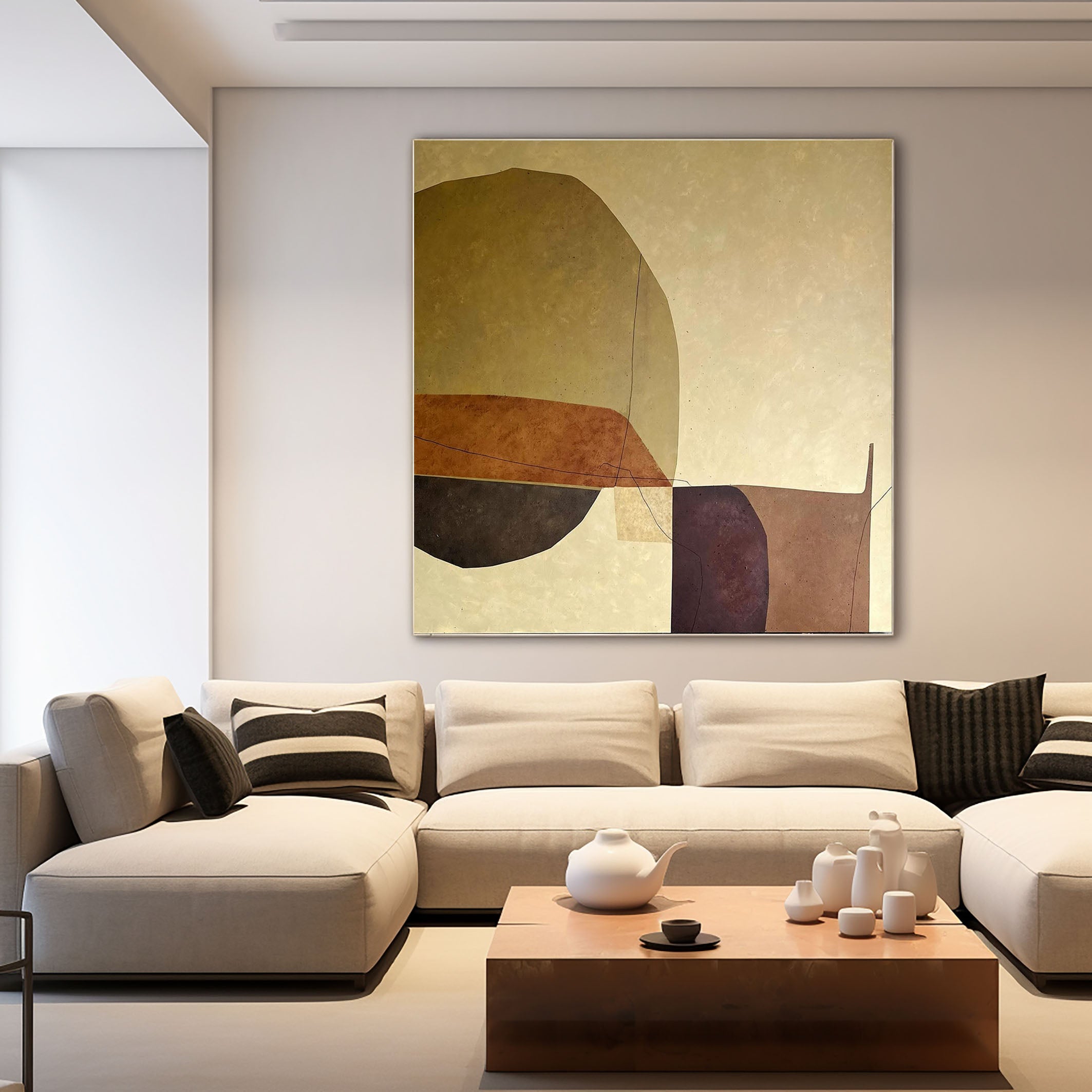 Luxury Mid Century Abstract Artwork Warm Canvas #MC019