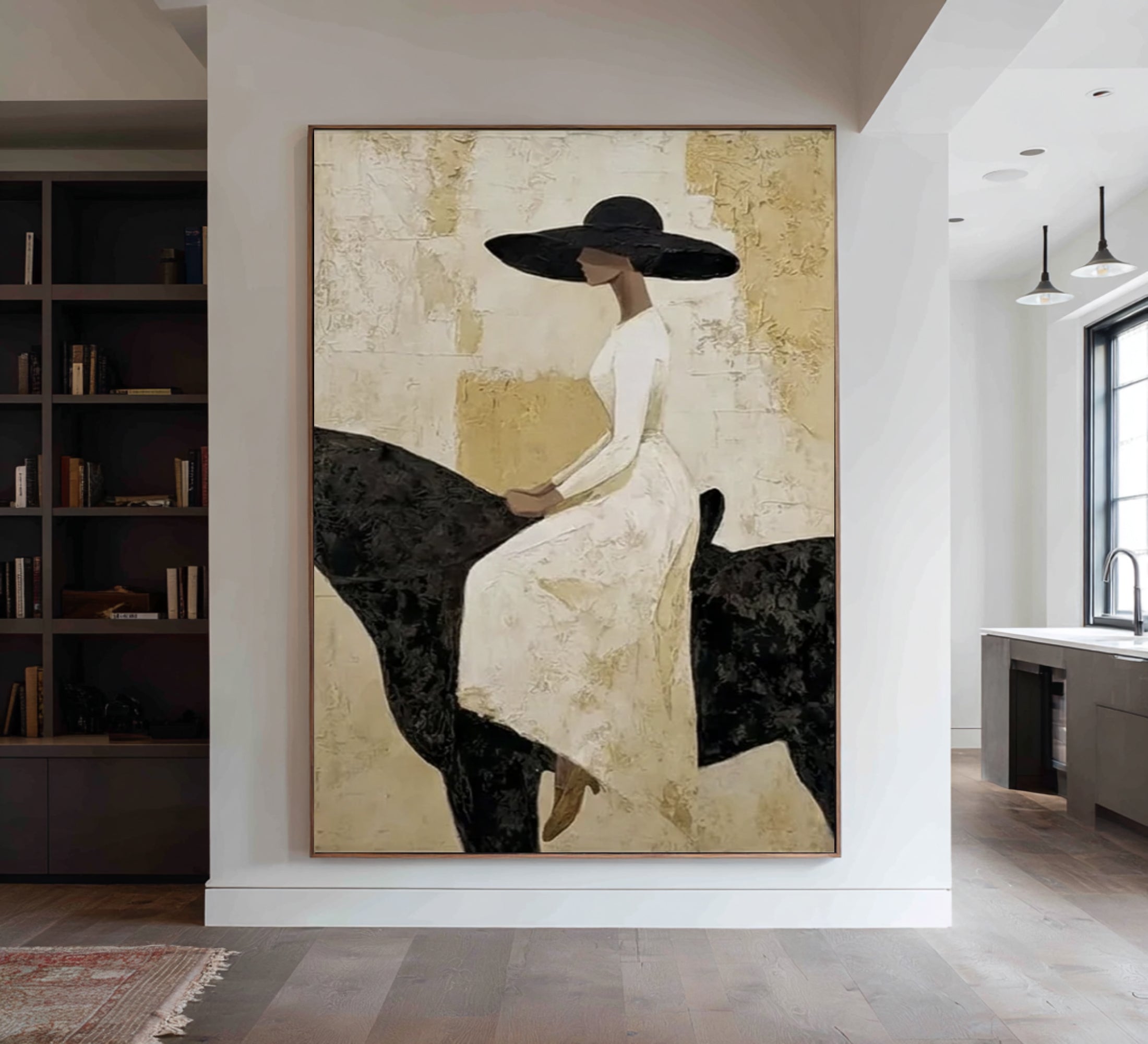 Luxury Black and White Horse Painting Minimalist Figurative Wall Decor