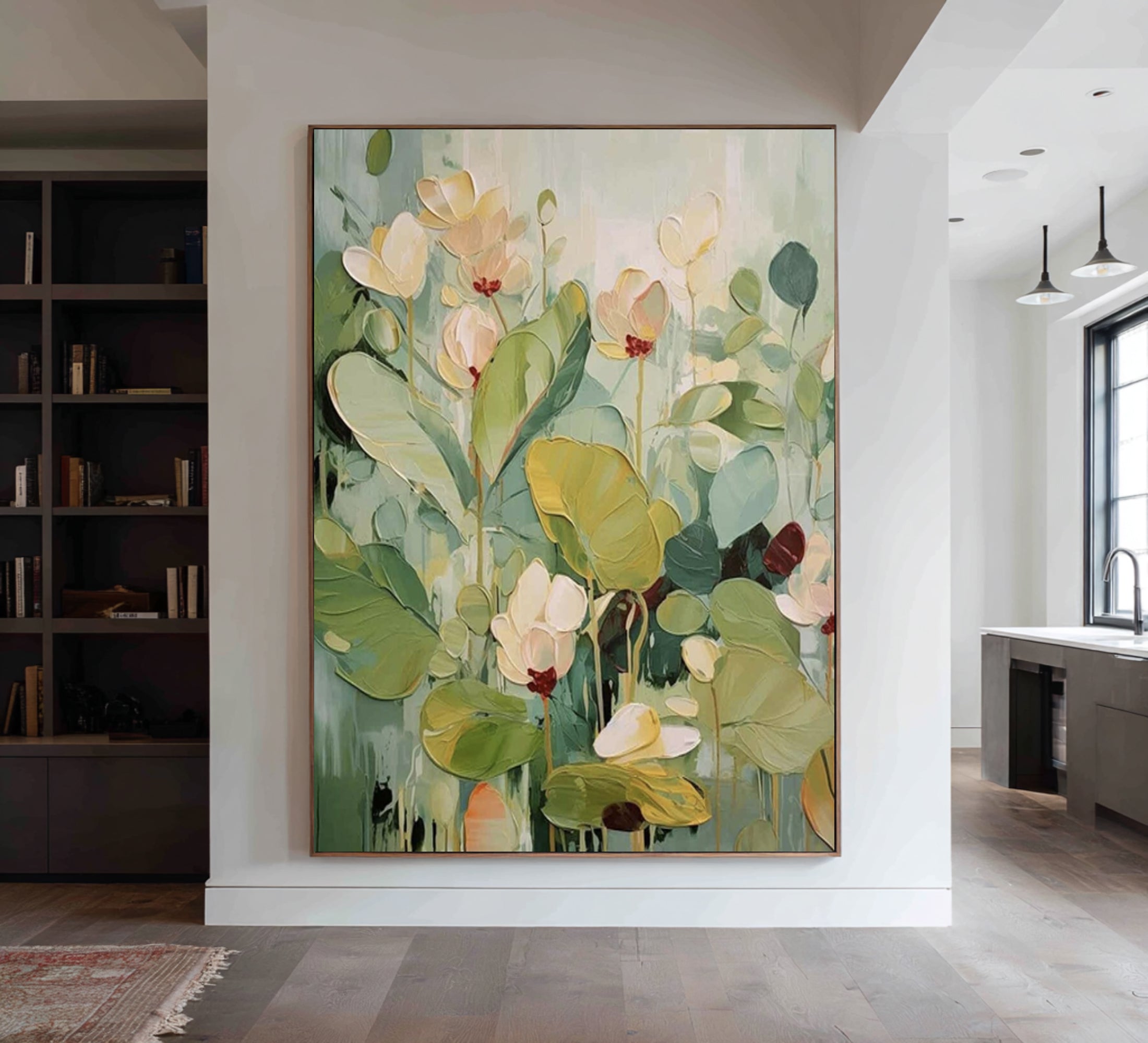 Large Green Floral Canvas Art Contemporary Botanical Painting