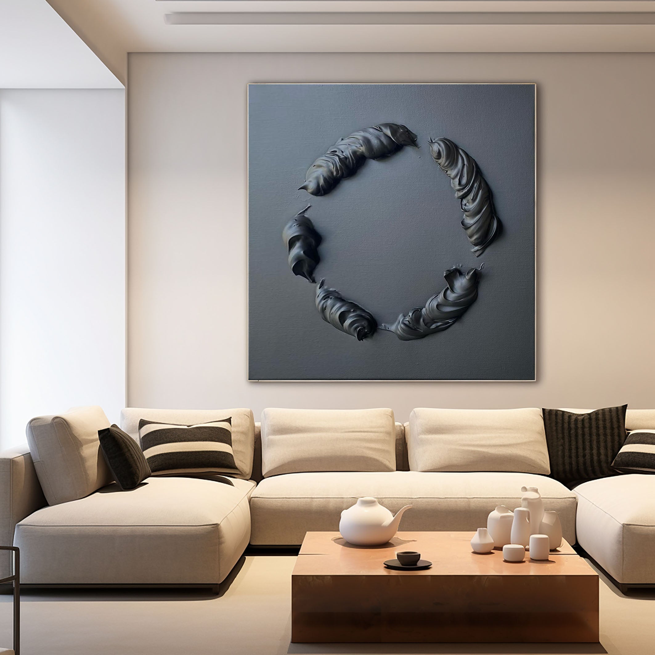 Black Modern Geometric Textured Art Piece  #MM094