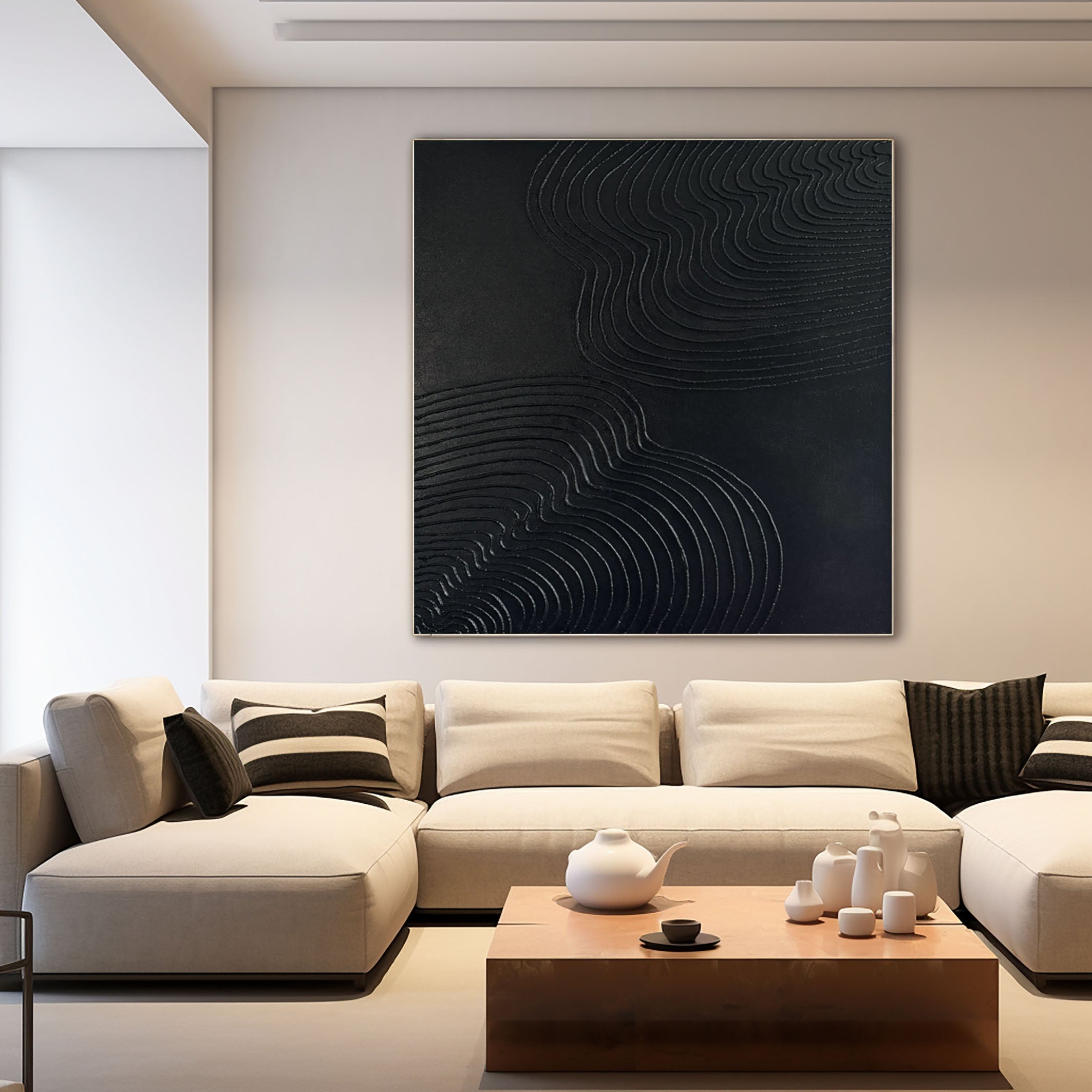 Mystic Waves Black Textured Minimalist Wall Art #MM084