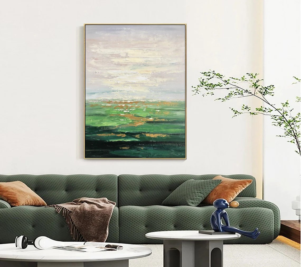 Abstract Green Landscape Oil Painting, Modern Nature Art#MM383