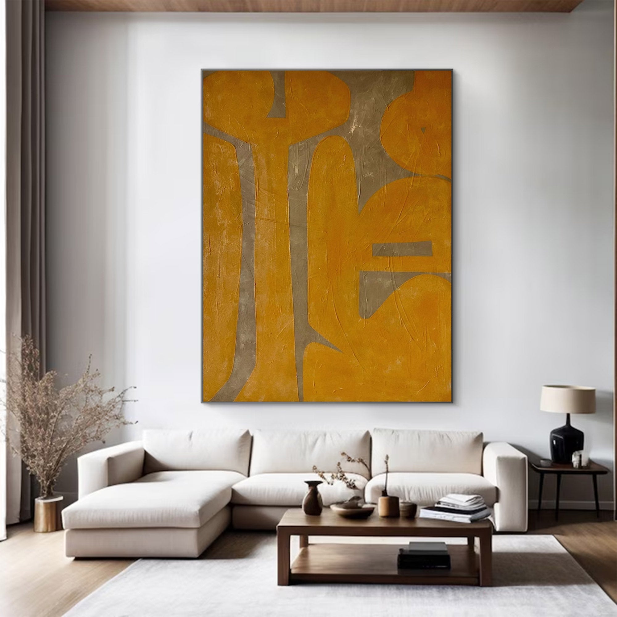 Large Yellow Grey Abstract Shapes| KelorArt #AG 102