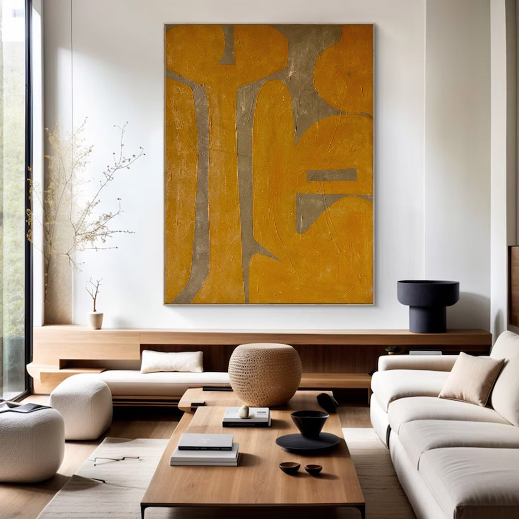 Large Yellow Grey Abstract Shapes| KelorArt #AG 102