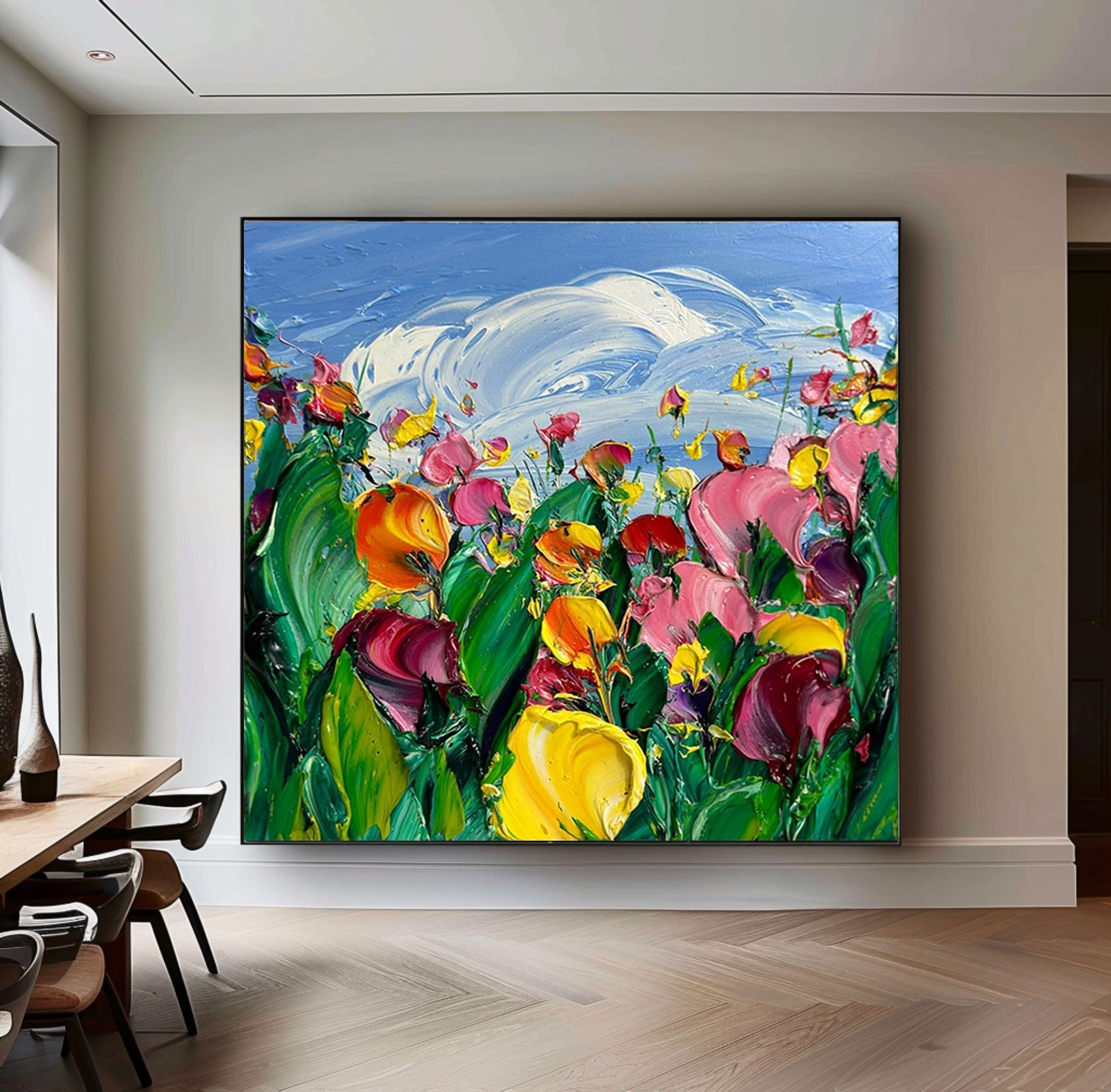 Colorful Flowers Painting Lively Artwork for Elegant Interiors #FB006