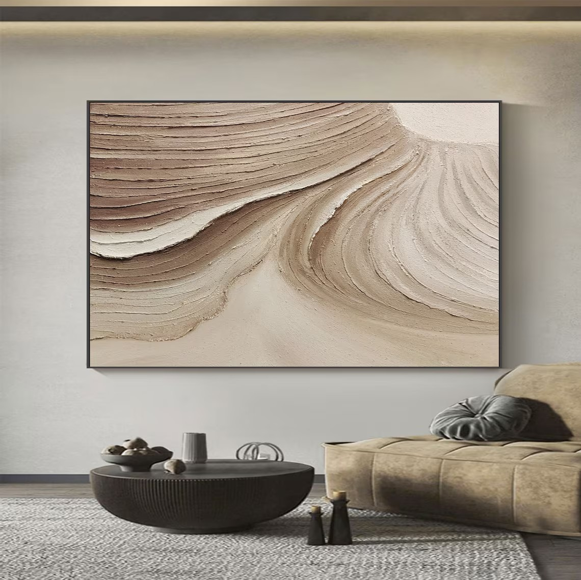 Sculptural Beige Wave Abstract Textured Minimalist Wall Art  #MM243