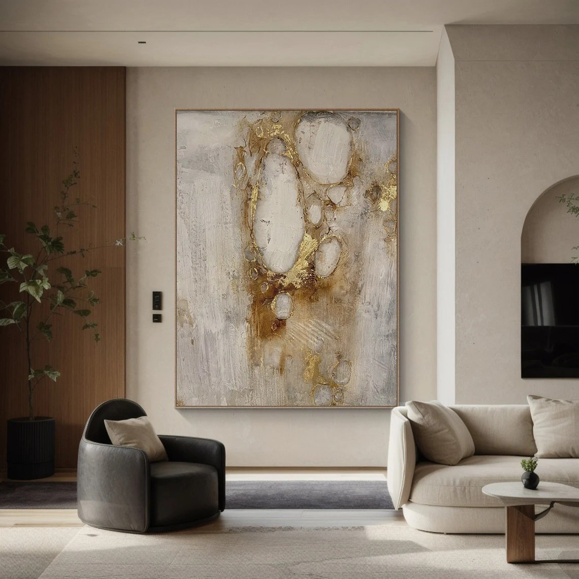 Large Luxurious Neutral Abstract Gold Modern Wall Art#MC031