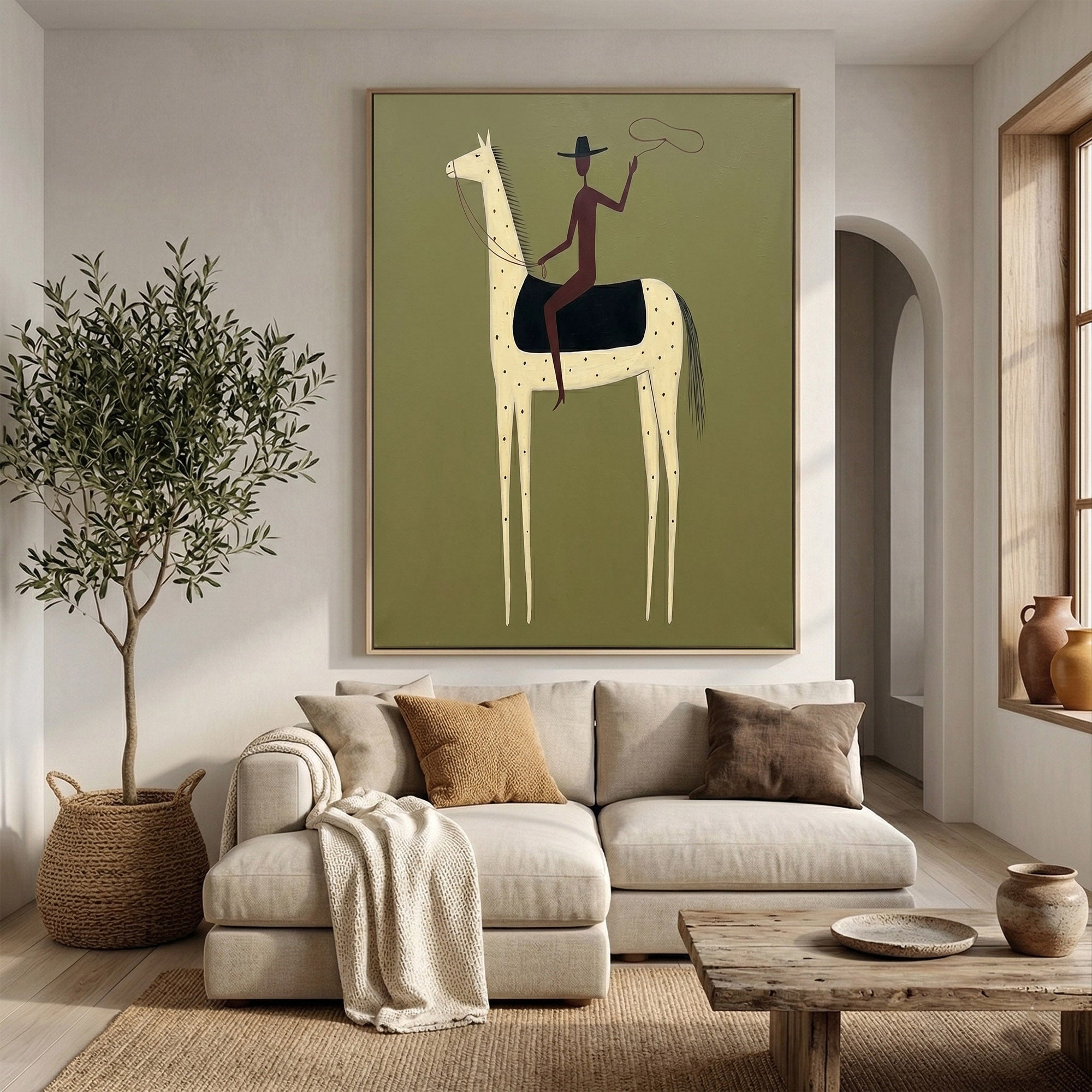 Large Lone Cowboy Wall Art Contemporary Horse Painting Western Artwork