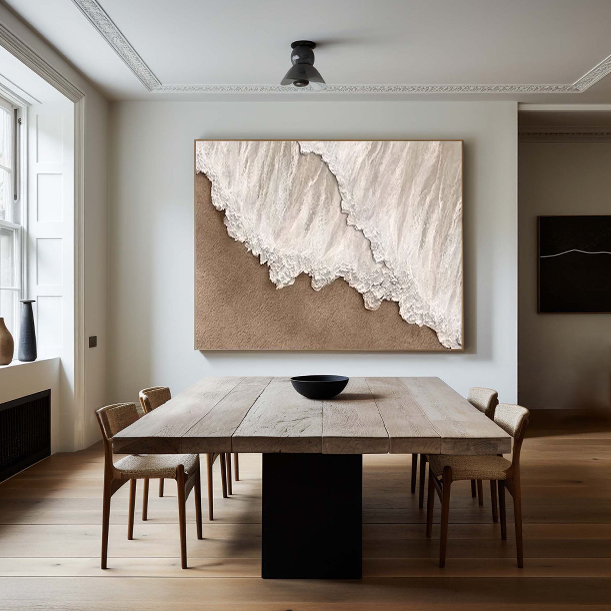 Dynamic Coastal Art with White and Sandy Tones #OP060