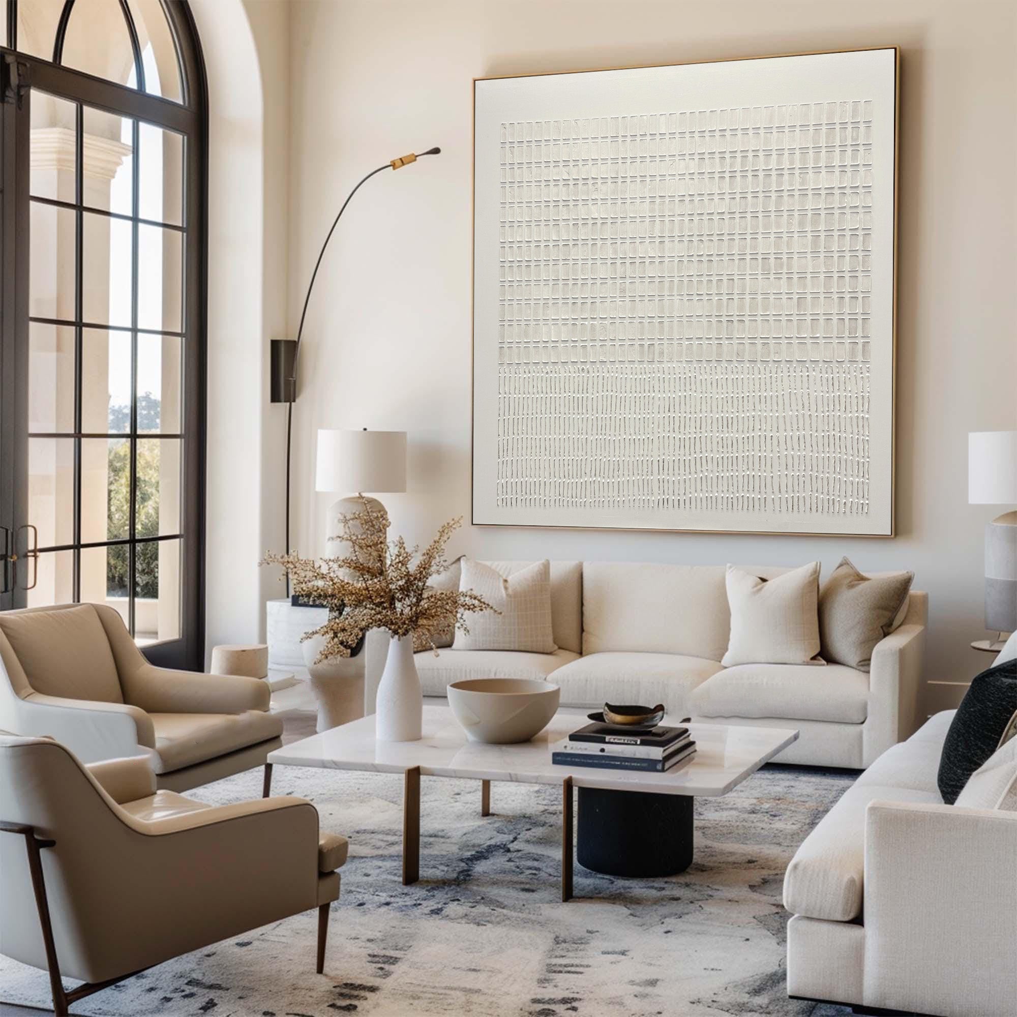 Large Textured White Relief Wall Canvas | KelorArt #CZ 009