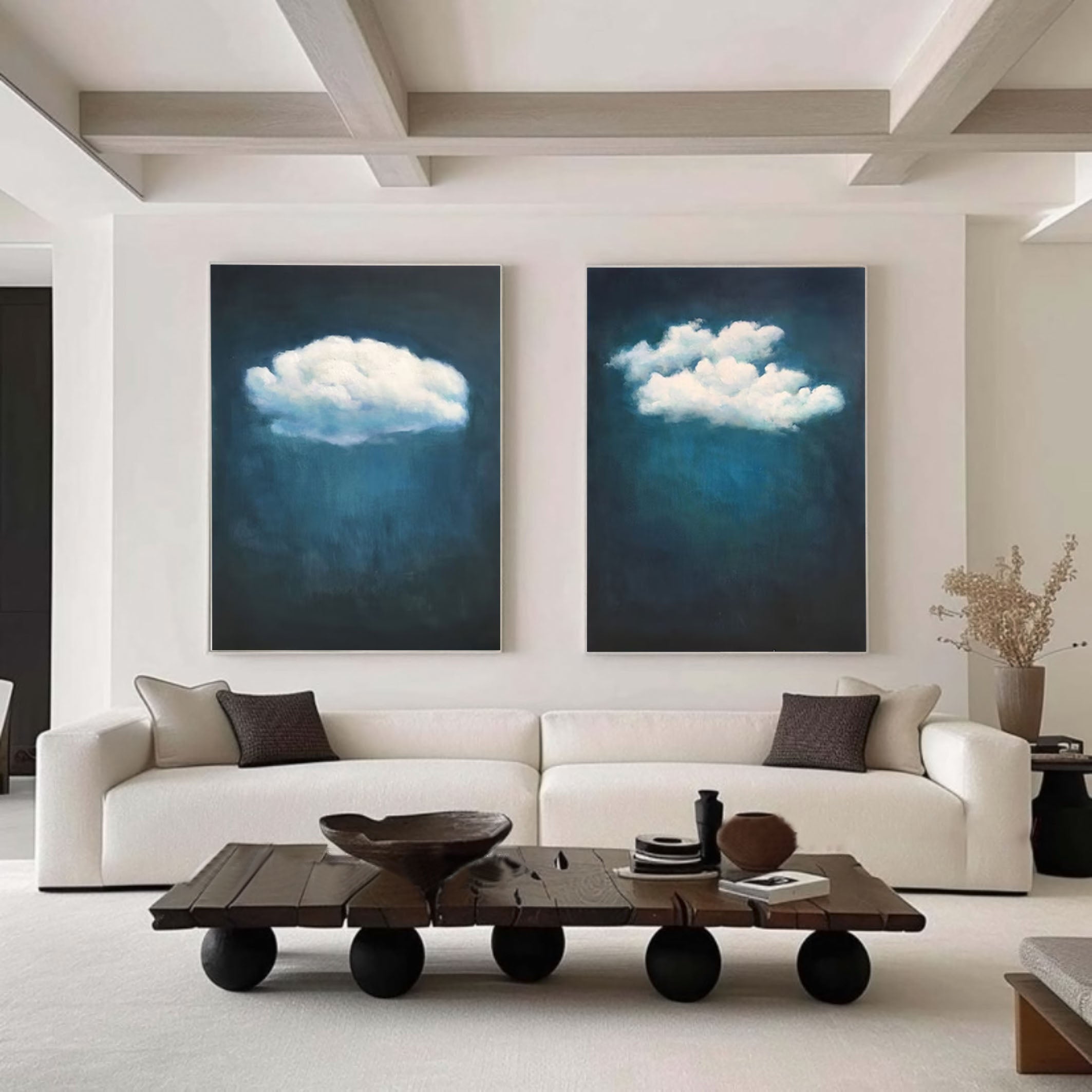 Contemporary Blue and White Cloud Art for Homes Set of 2 #SP009