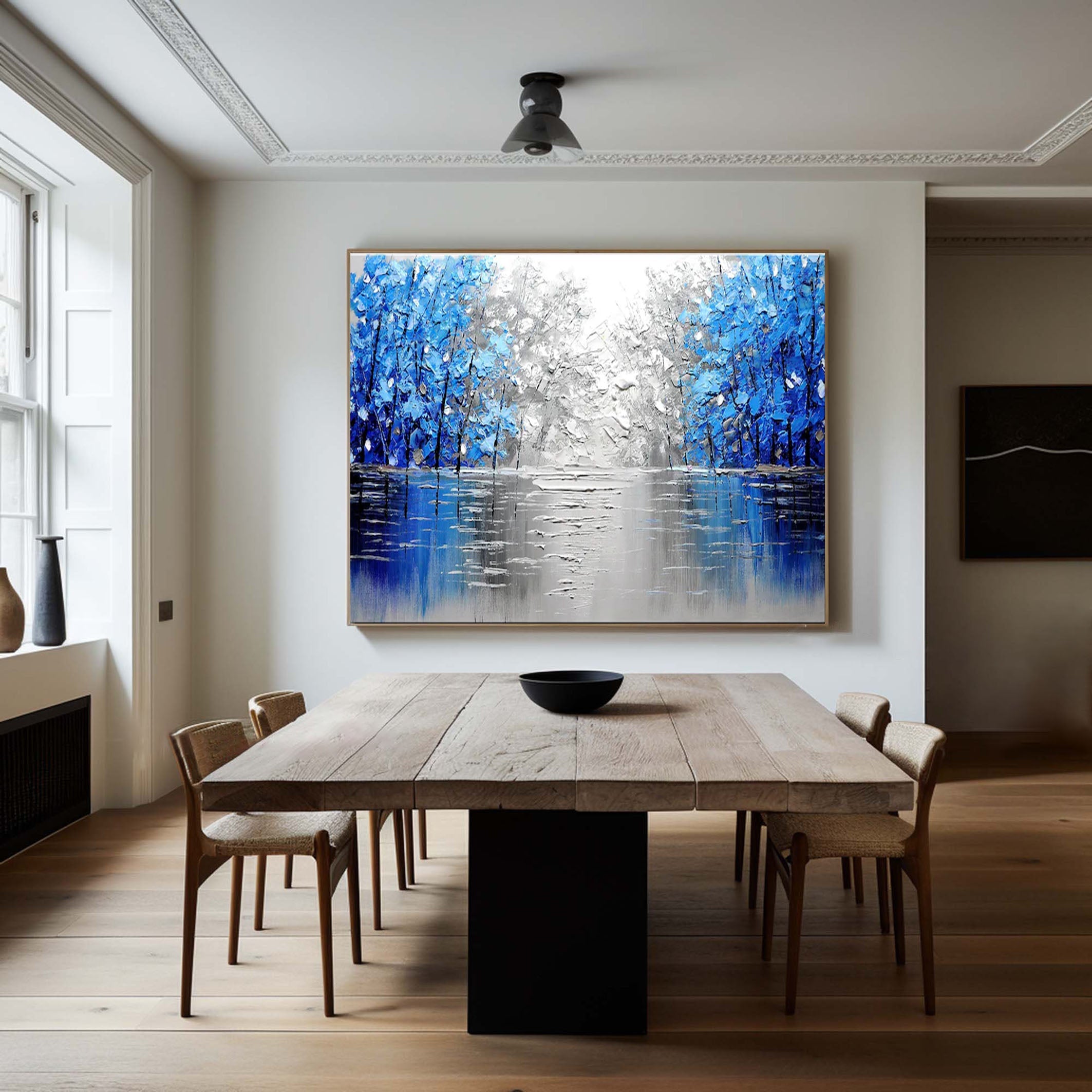 Mystical Blue and Silver Forest Painting for Modern Homes #TP045