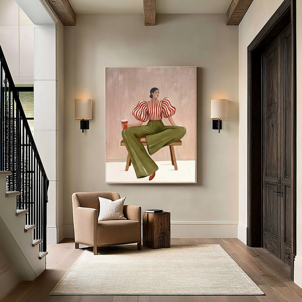 She Sits in Her Own Rhythm Contemporary Female Figure Fashion Painting Wall Art
