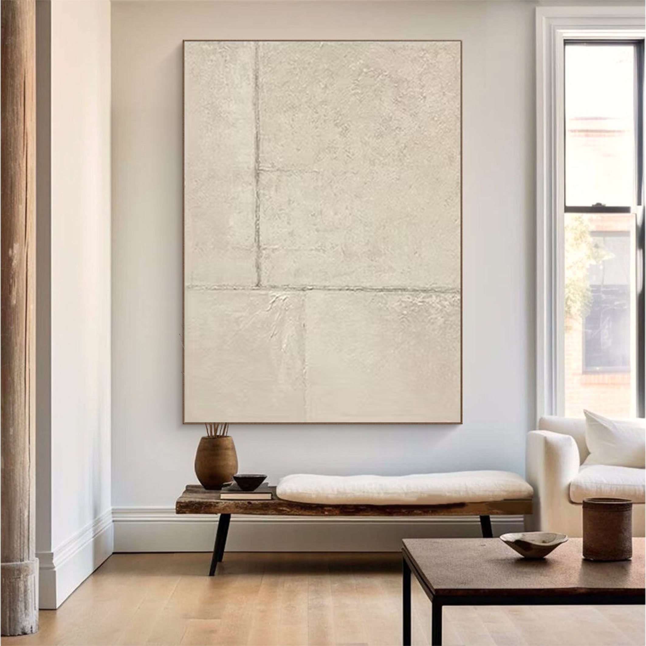 Large Neutral Abstract Painting In Canvas Modern Wall Decor #MM178