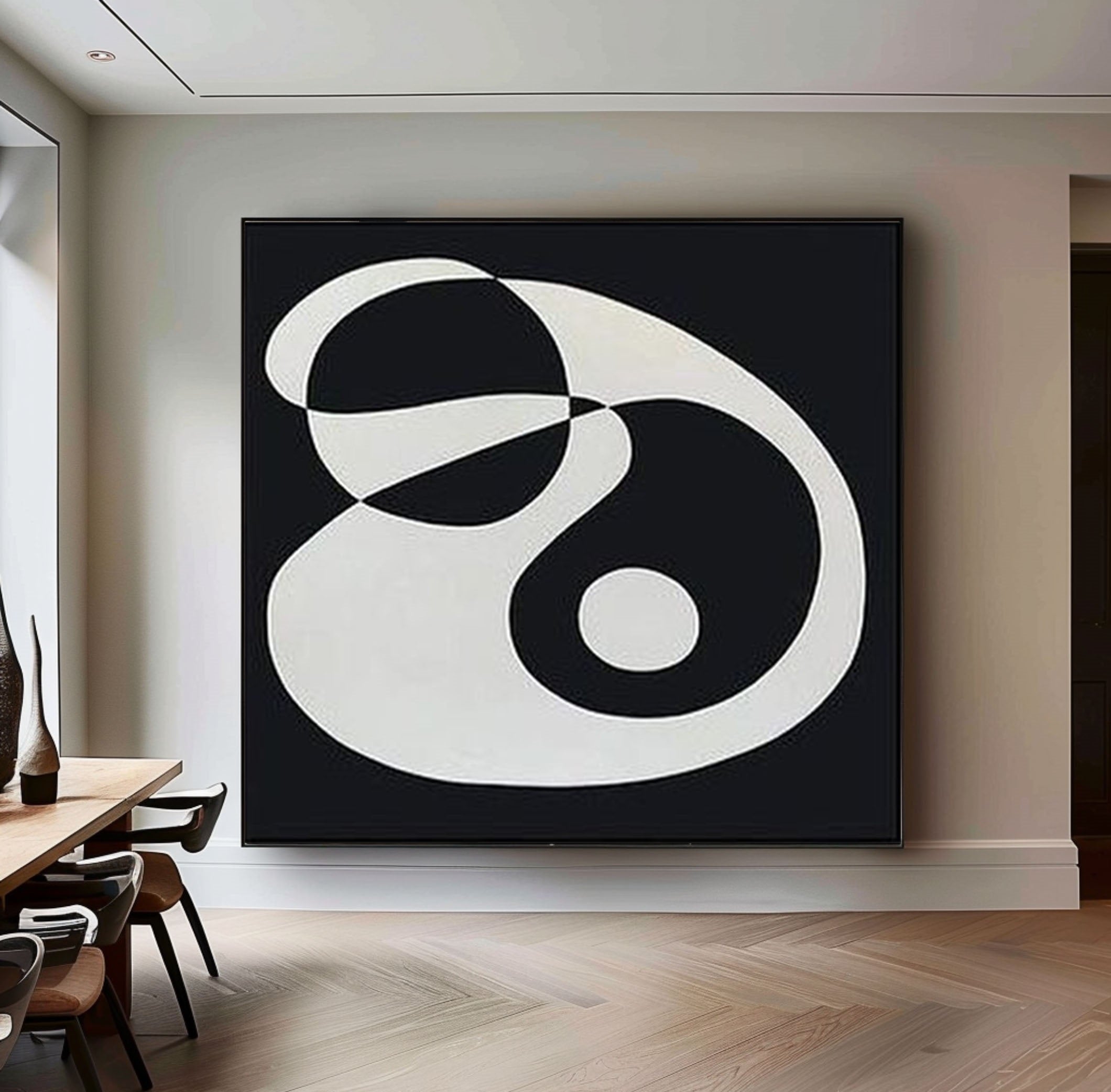 Monochrome Fluidity Modern Black & White Circular Art #MM079