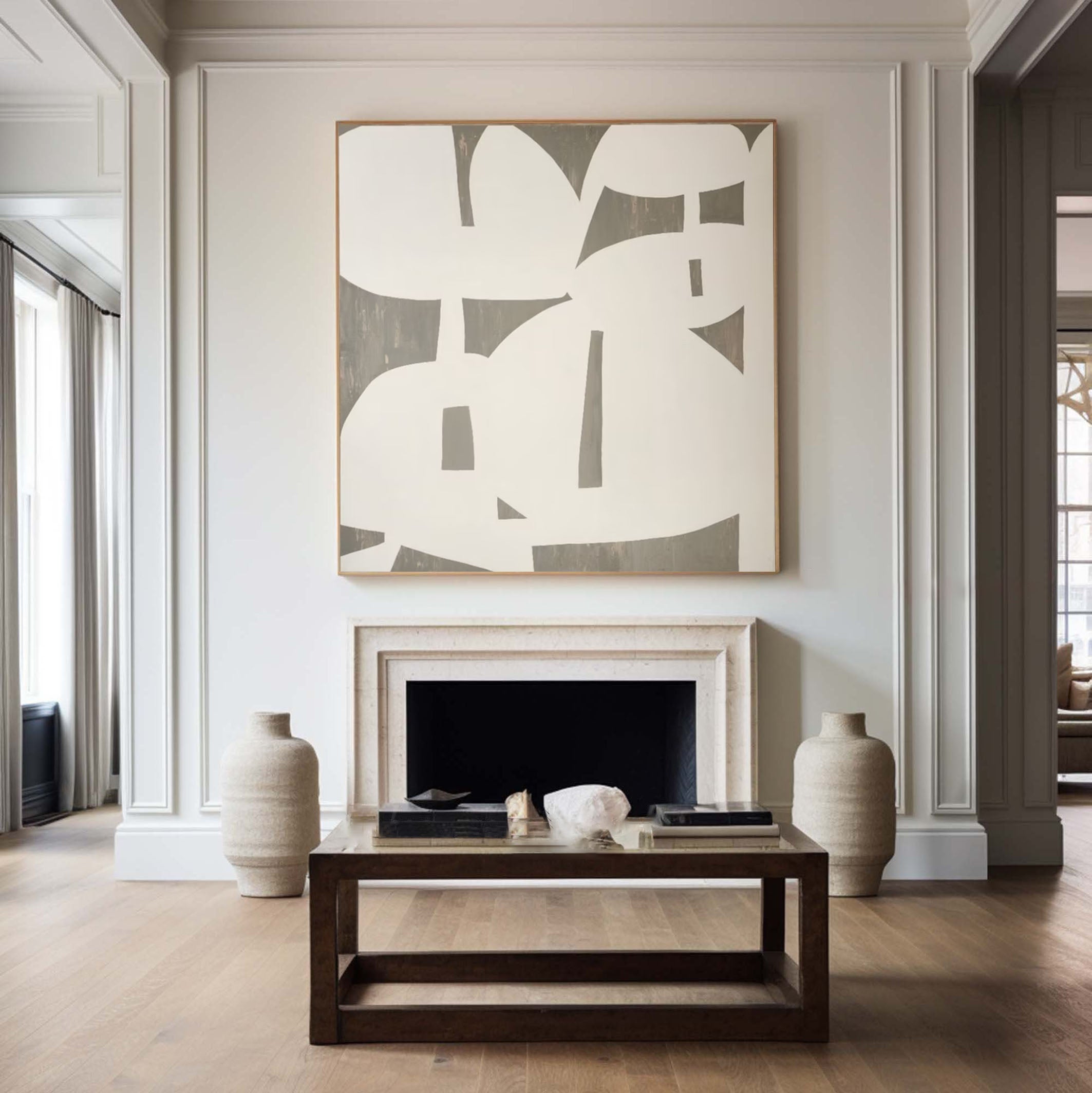 Bold Abstract Wall Art with Neutral Color Blocking #AB073