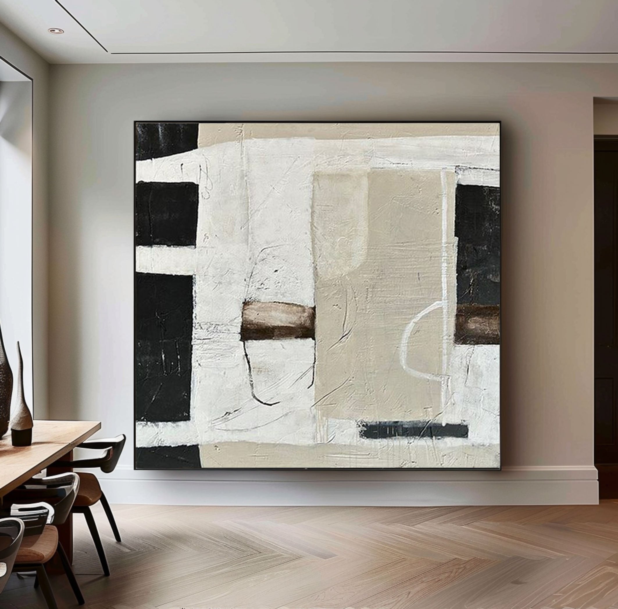 Contemporary Neutral Wall Art Mid Century Abstract Design #MC018