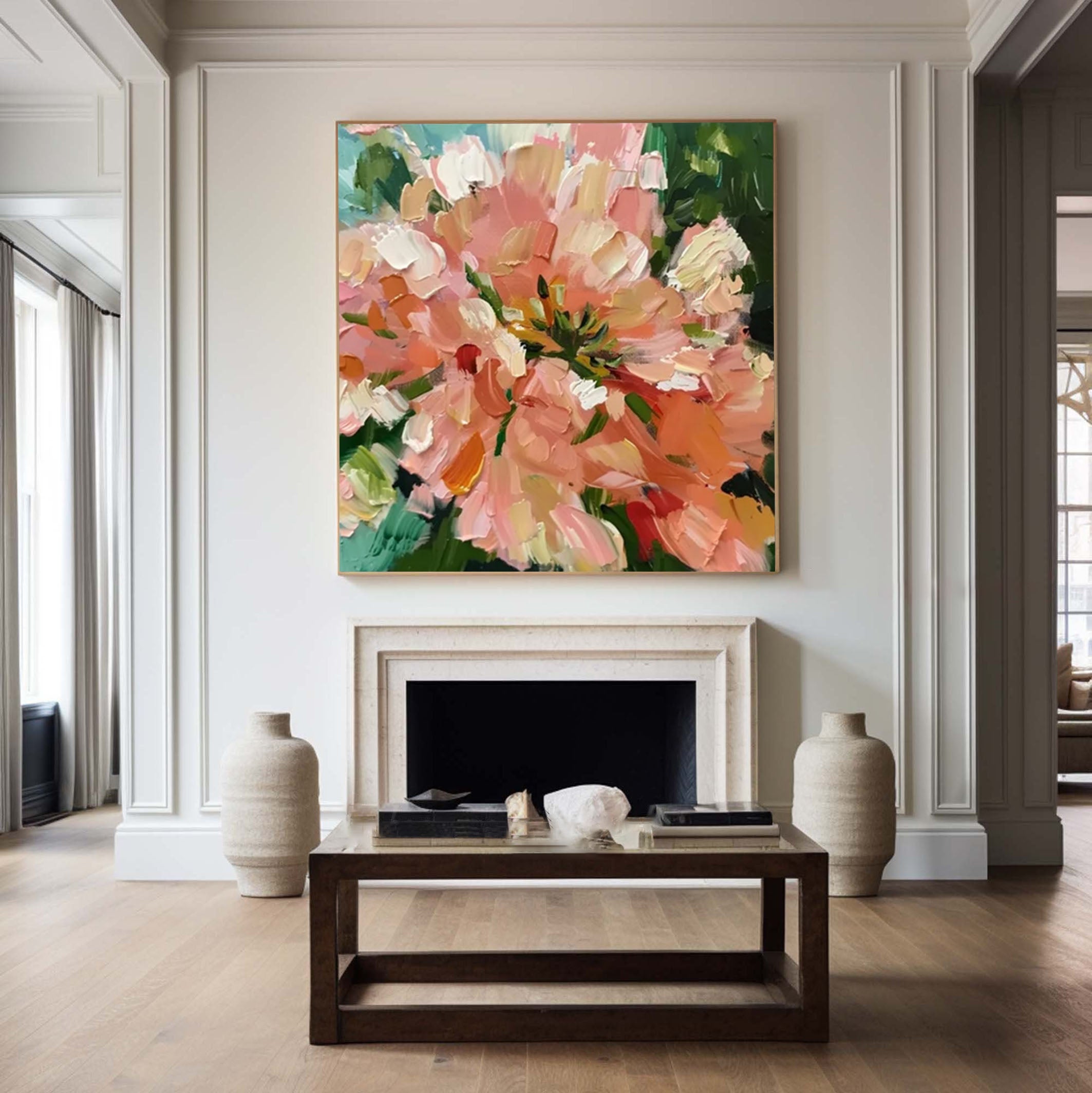 Vibrant Abstract Floral Painting for Modern Living Rooms #FB018