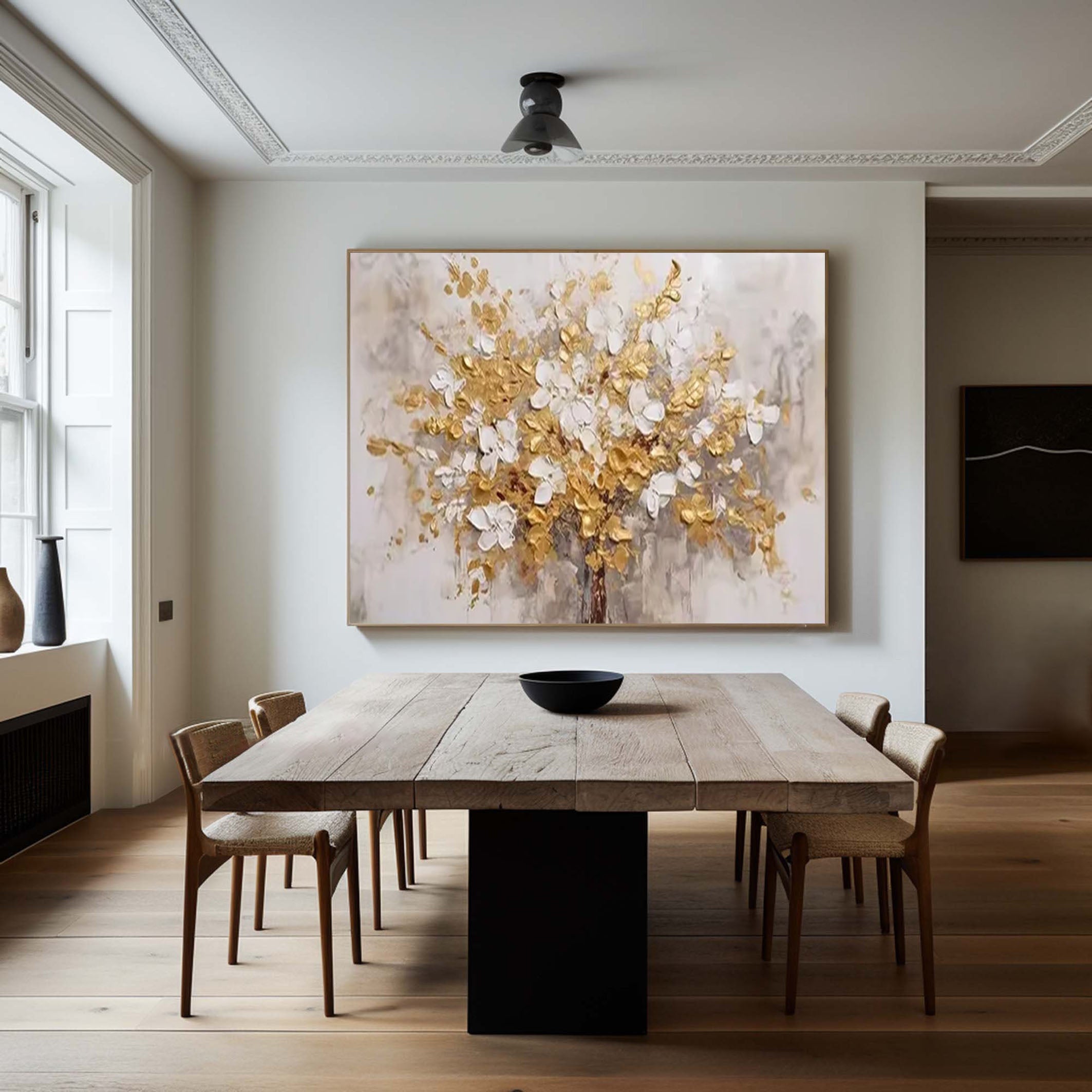 Luxurious White and Gold Flower Canvas Art For Home Decor #FB027