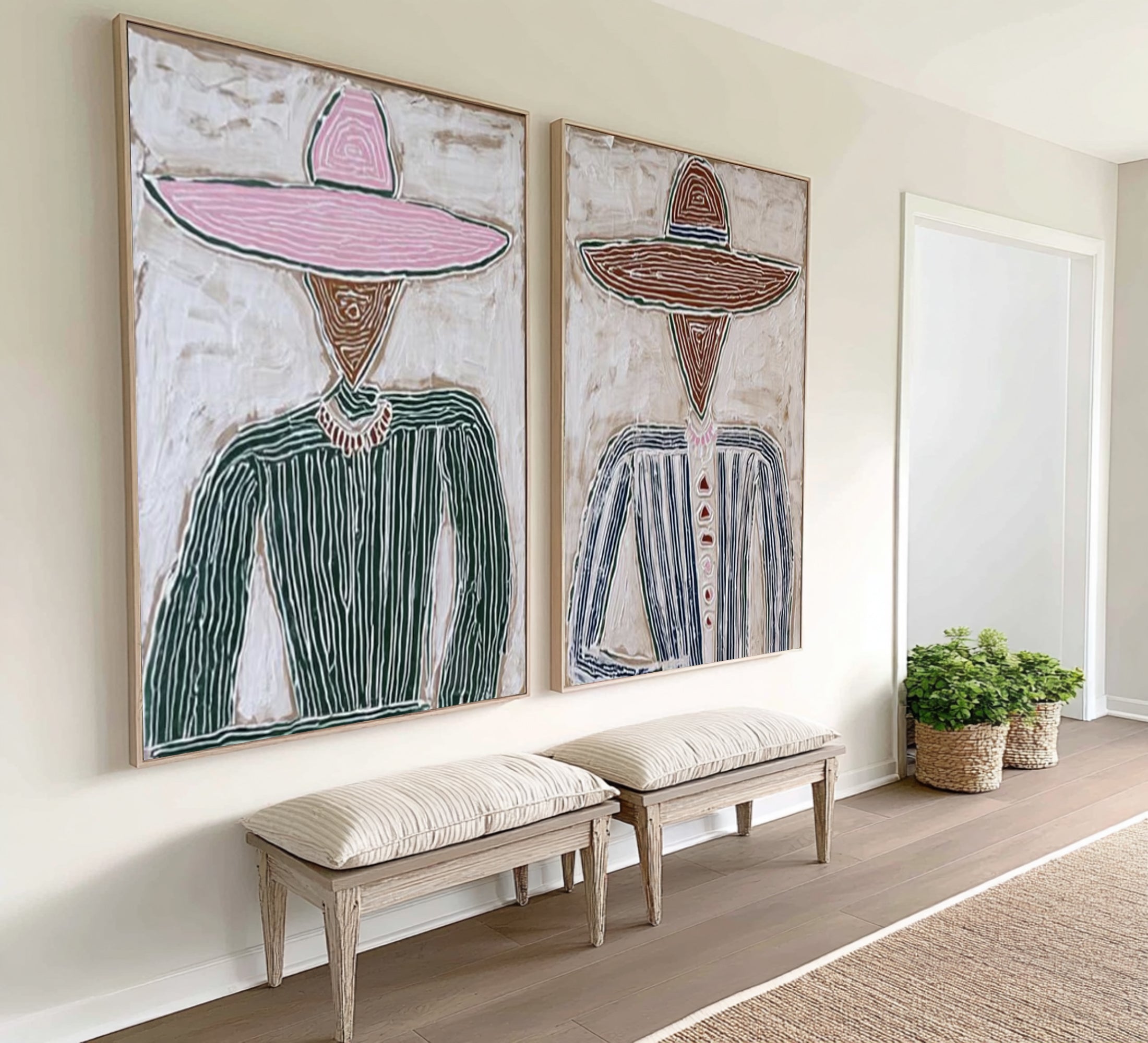 Contemporary Couple Canvas Art Oversized Minimalist Portrait Painting