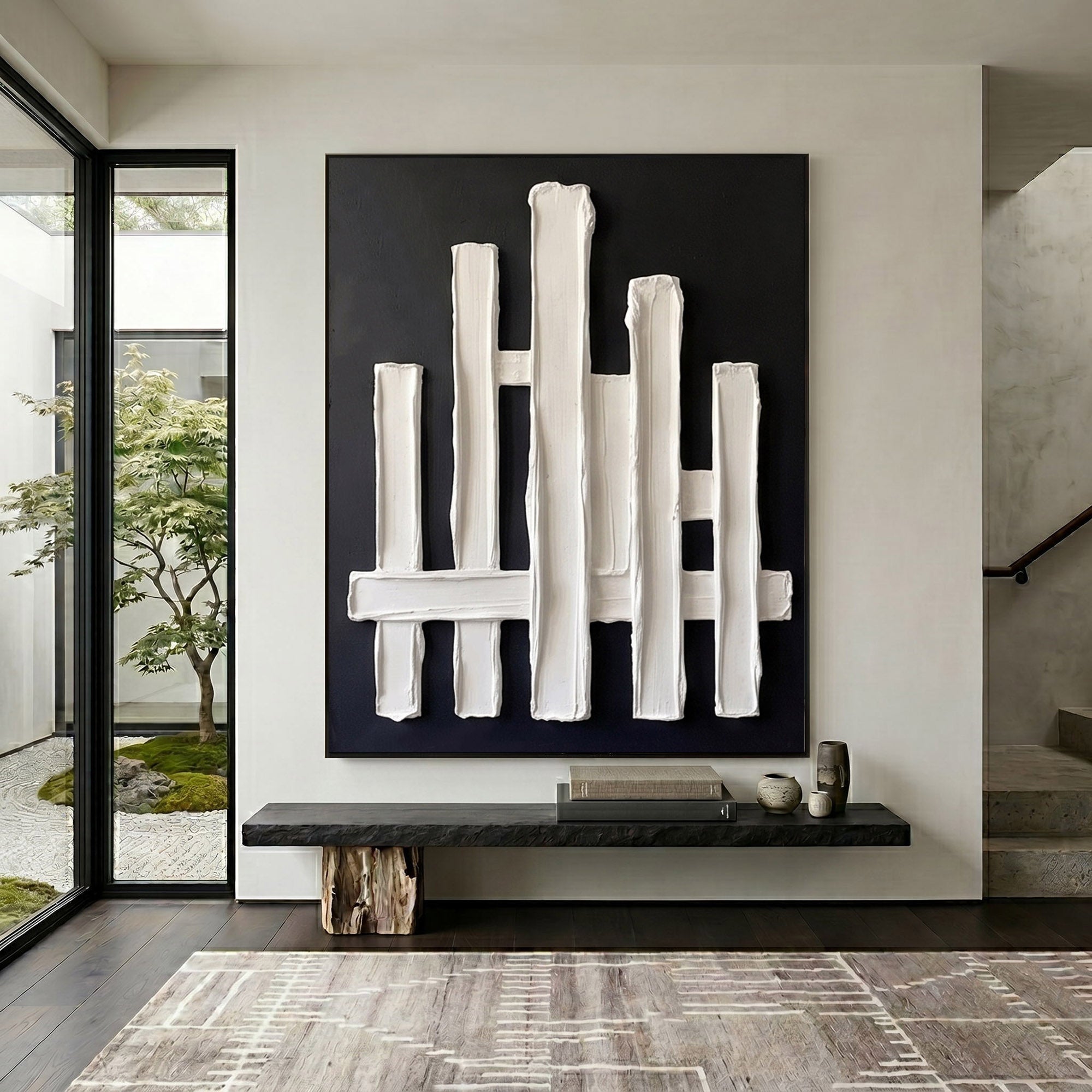 Modern Architectural Abstract Wall Art Textured Plaster 3D Relief Painting Luxury Minimalist Decor