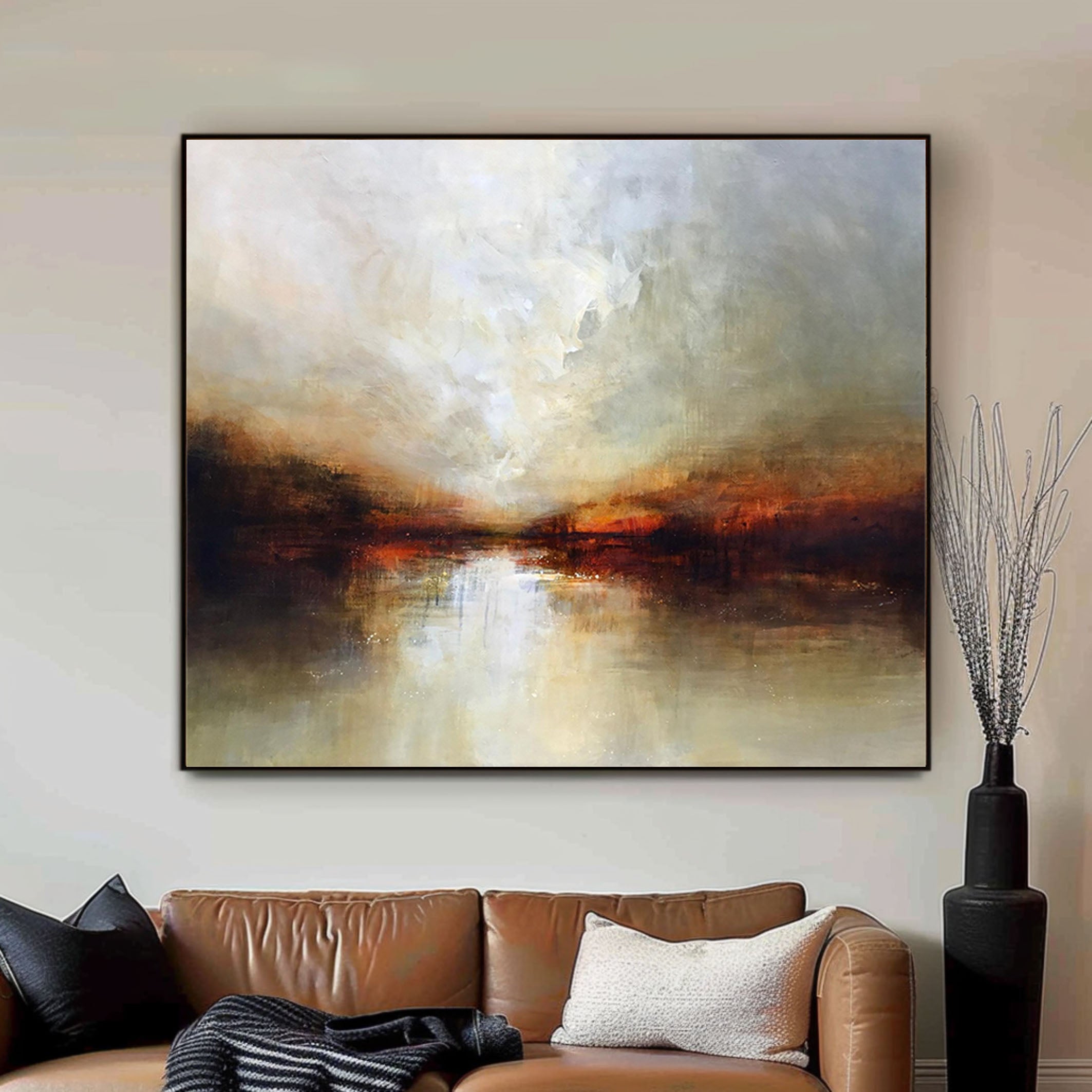 Abstract Landscape Artwork Warm Tones For Living Rooms #AB014