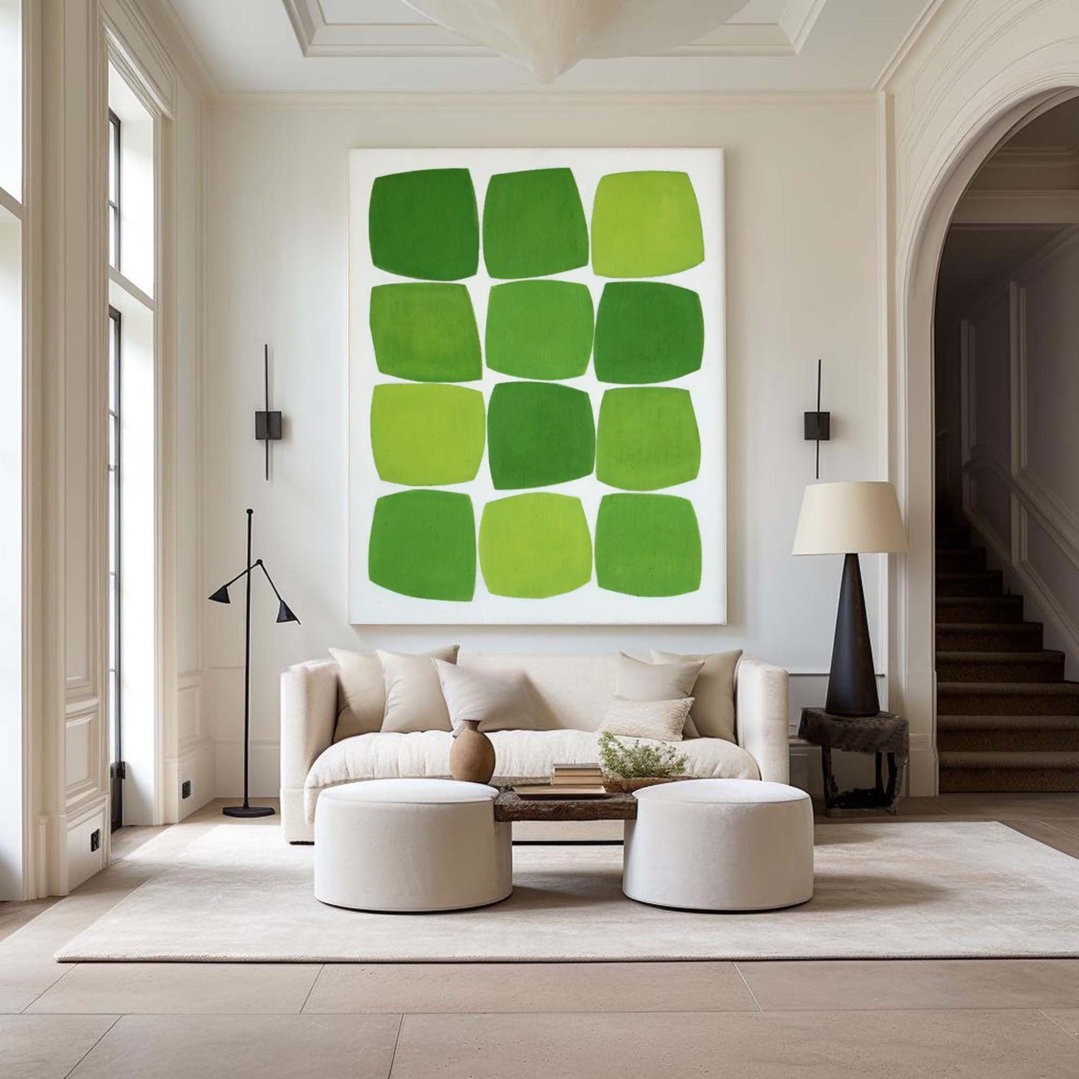 Contemporary Green Squares Abstract Painting