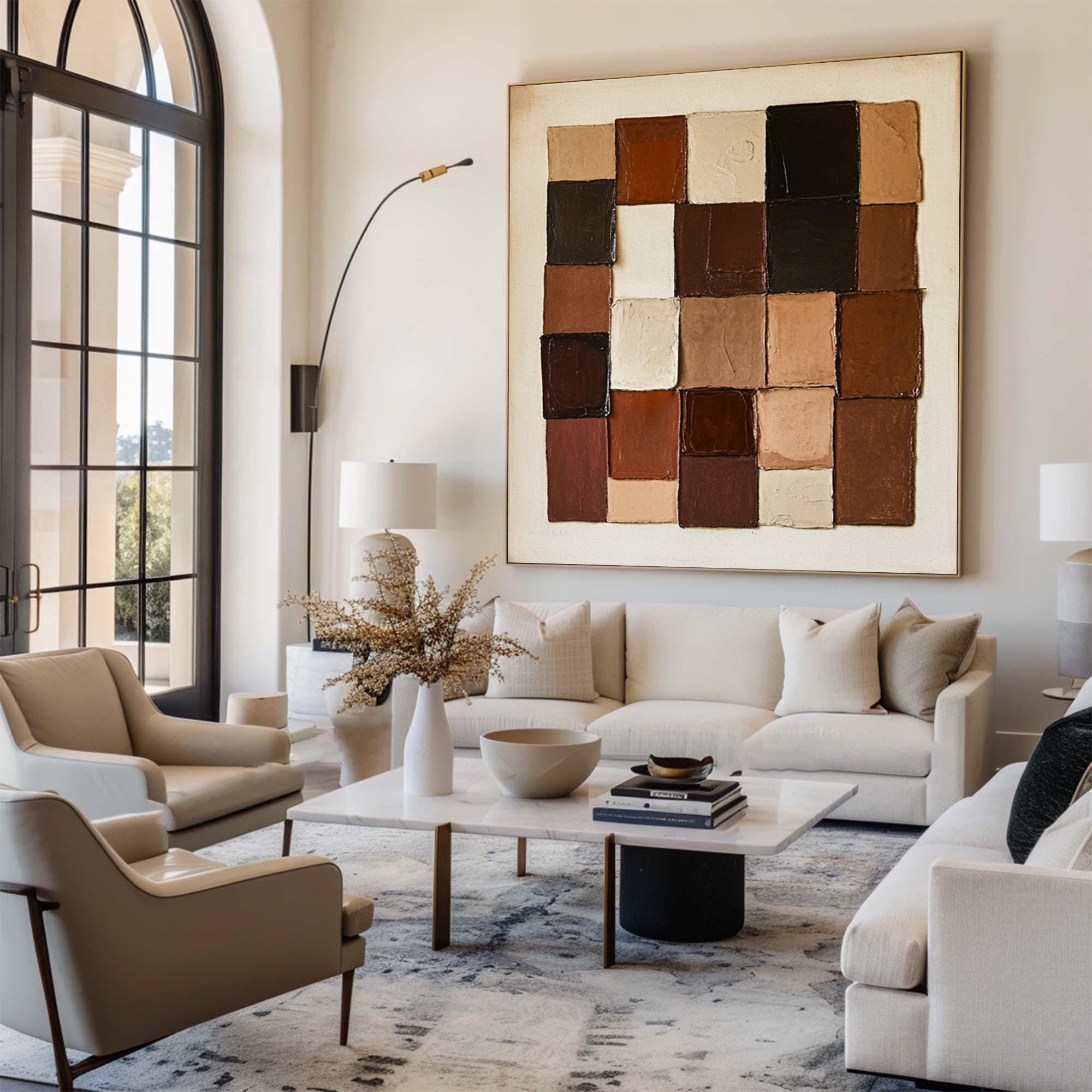 Textured Large Neutral Square Grid Art| KelorArt #CZ 011