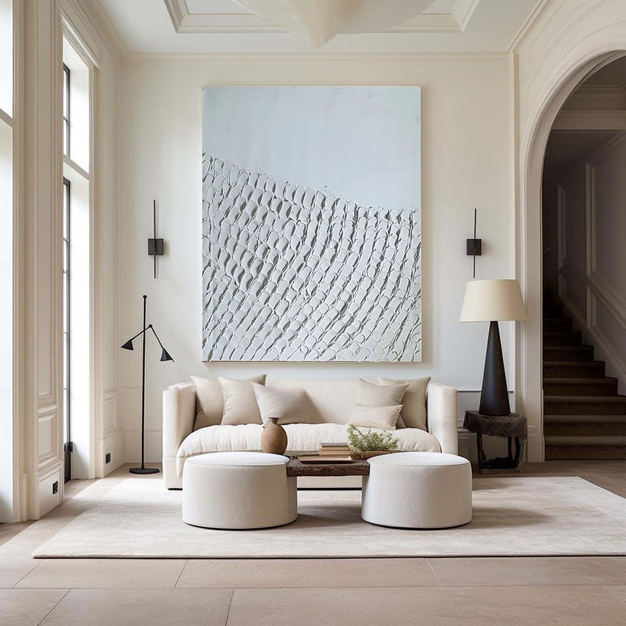 Geometric Minimalist Wall Art | Subtle Textured Waves Painting #MM067