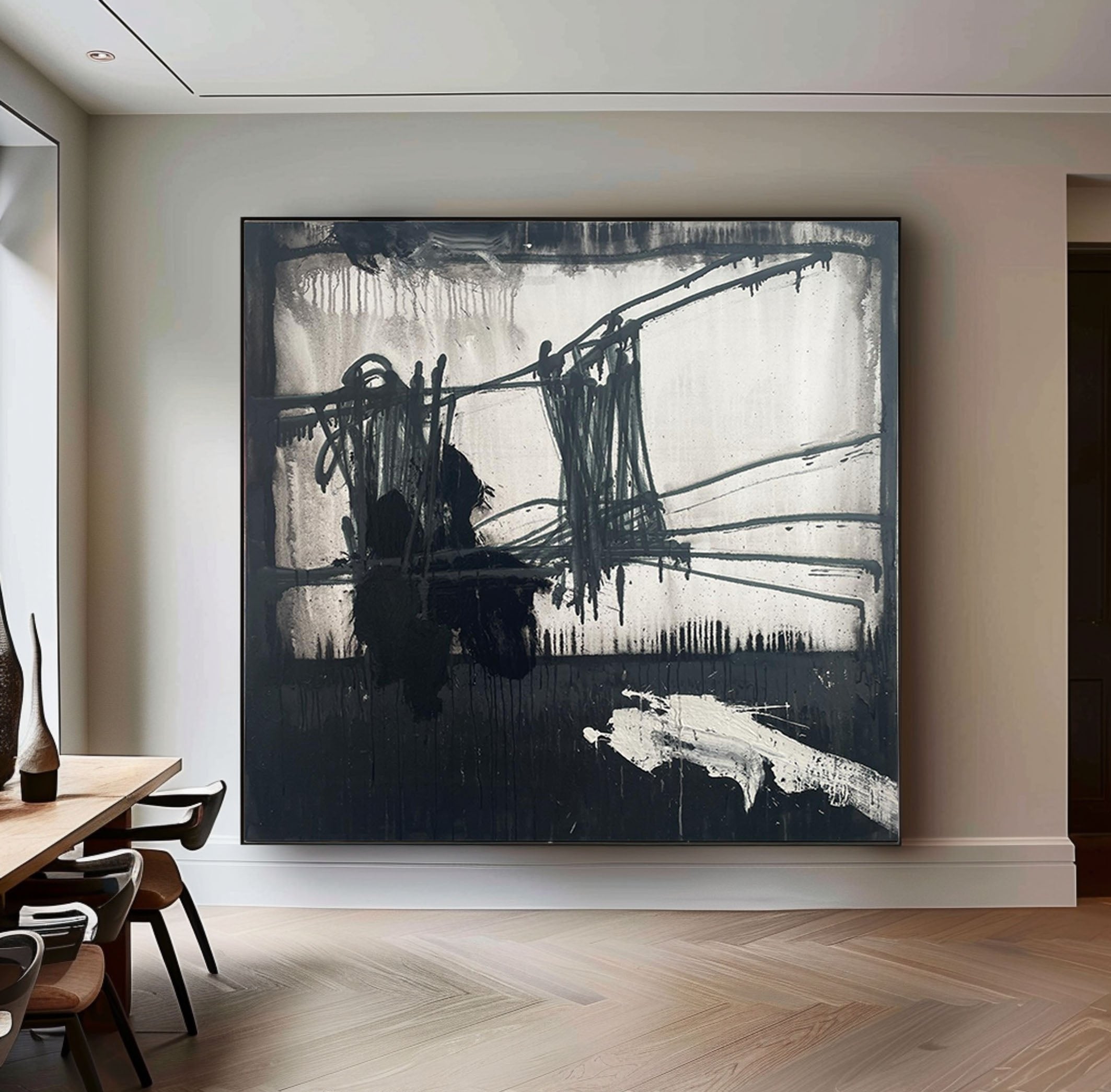 Dramatic Black Abstract Bold Modern Canvas Art #MM075